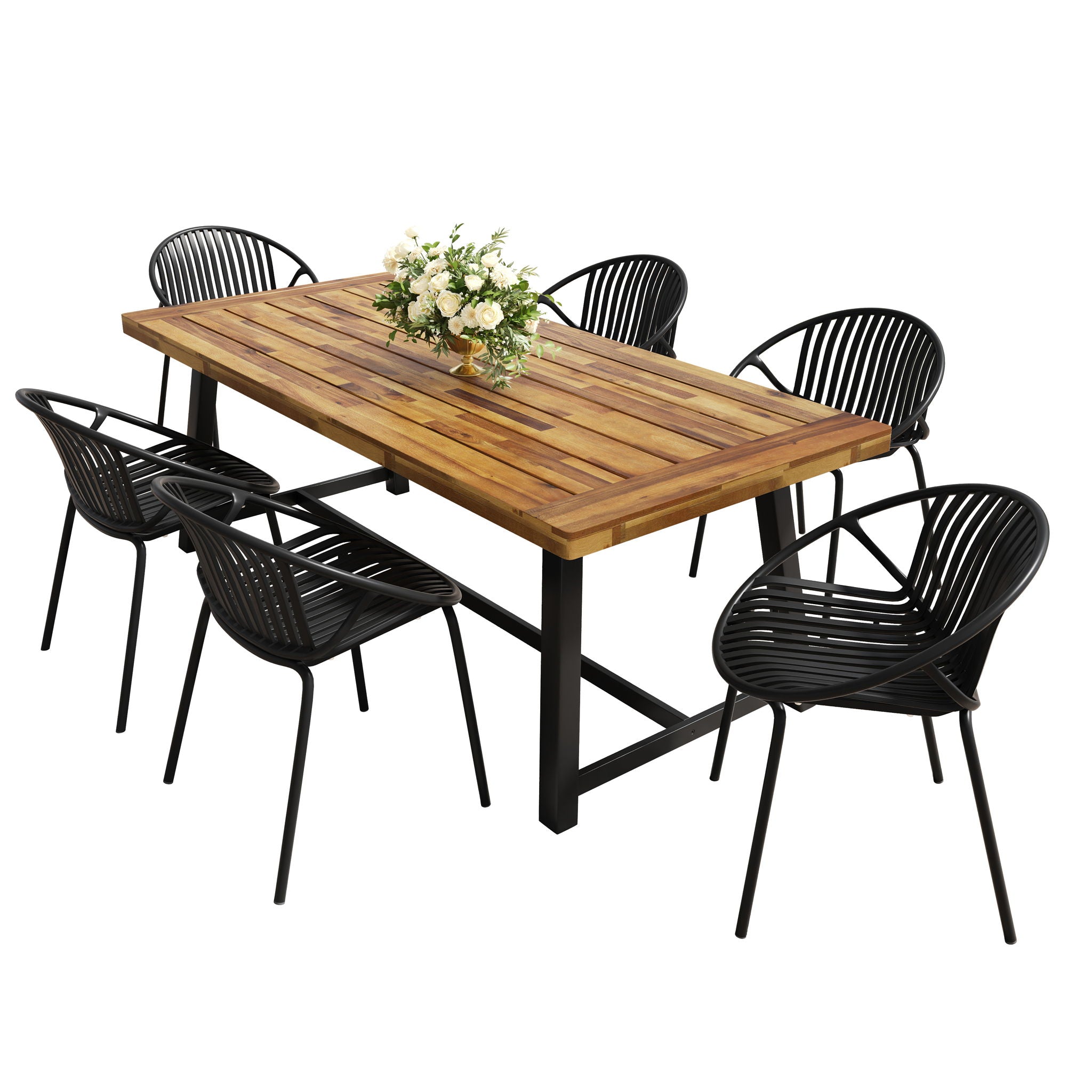 7 Piece Outdoor Modern Dining Set With Stackable Chairs - Best Buy Furniture