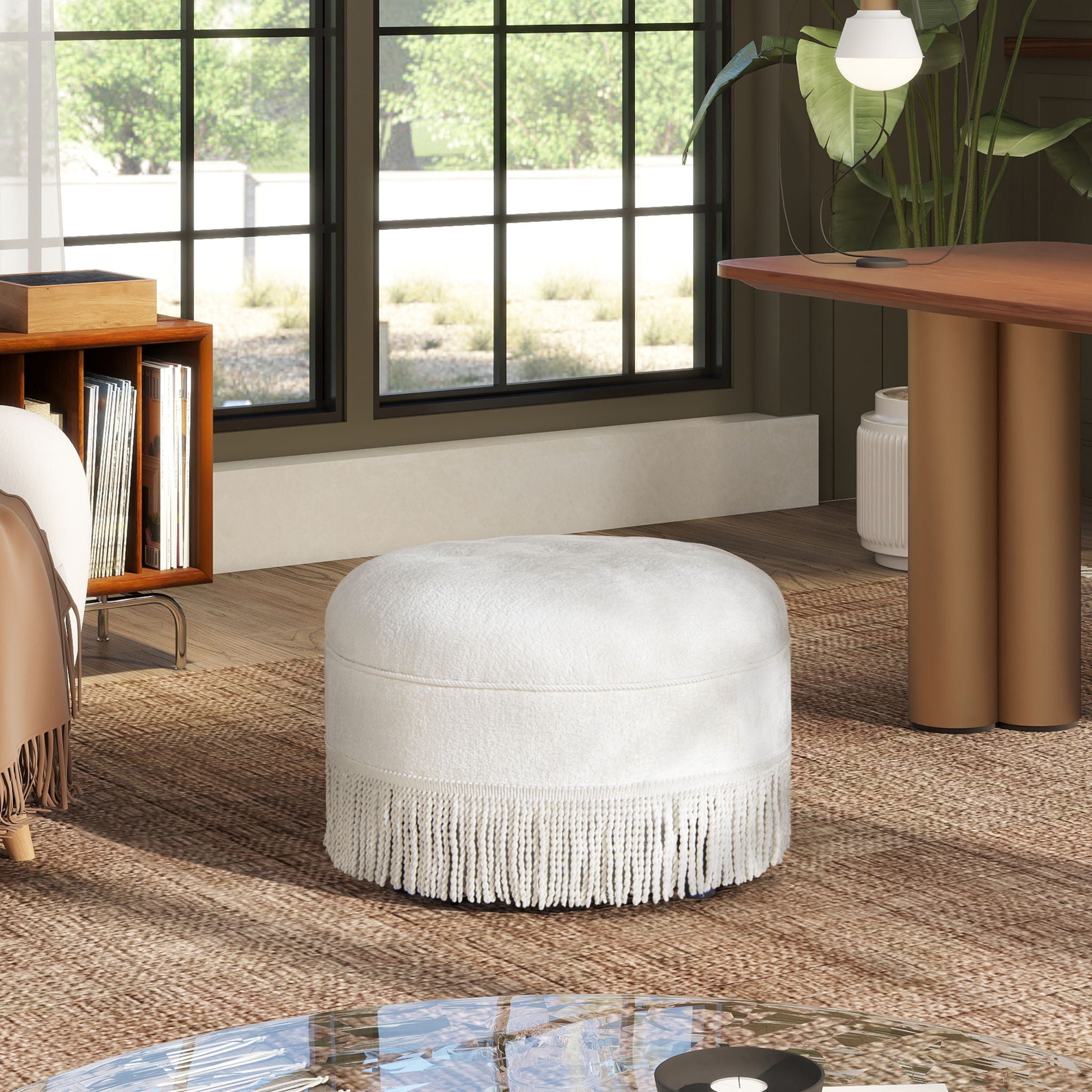 Yolanda - Round Upholstered Accent Ottoman - Almond White - Best Buy Furniture
