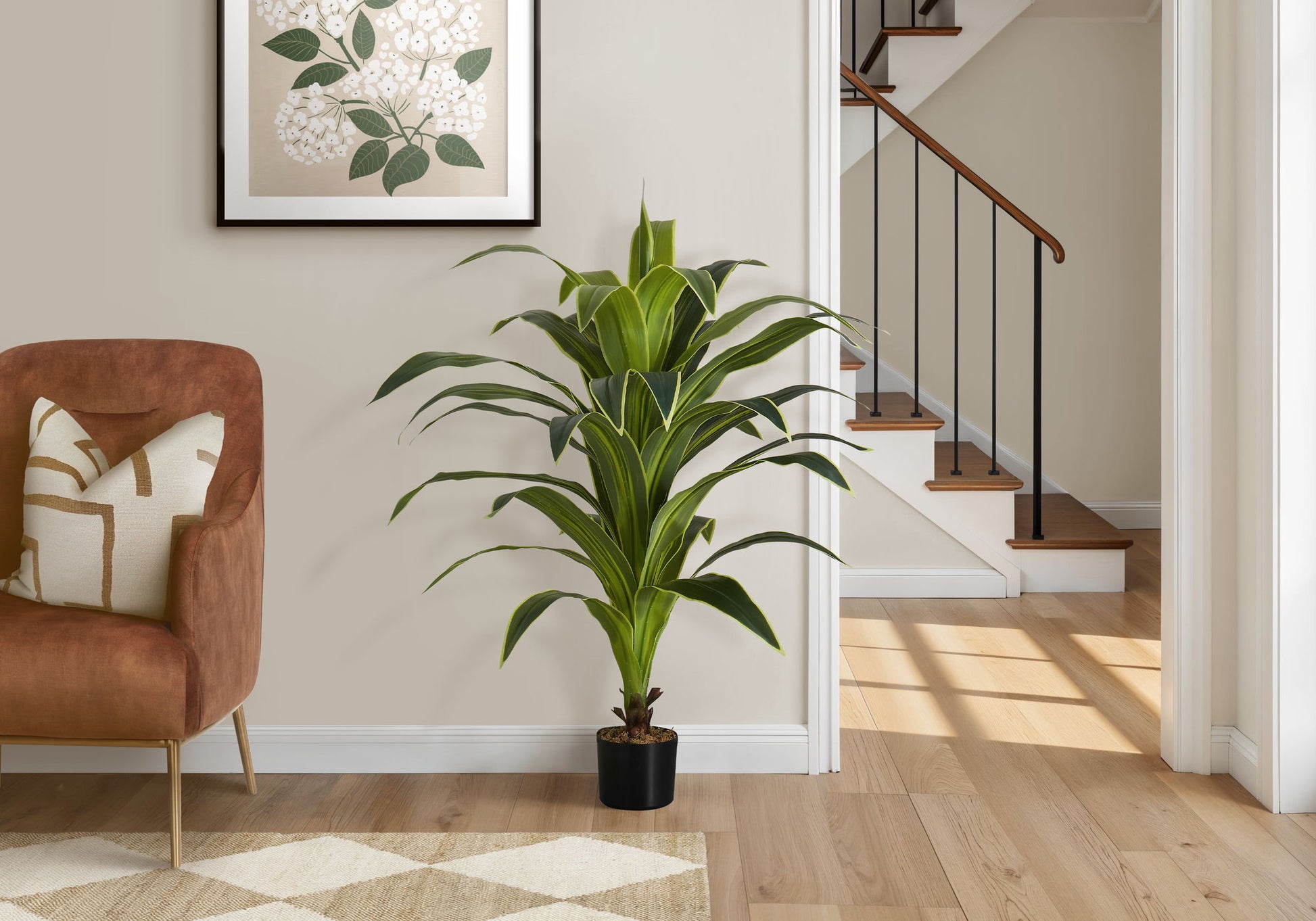 47" Tall, Artificial Plant, Dracaena Tree, Indoor, Faux, Fake, Floor, Greenery, Potted, Real Touch, Decorative - Green / Black - Best Buy Furniture