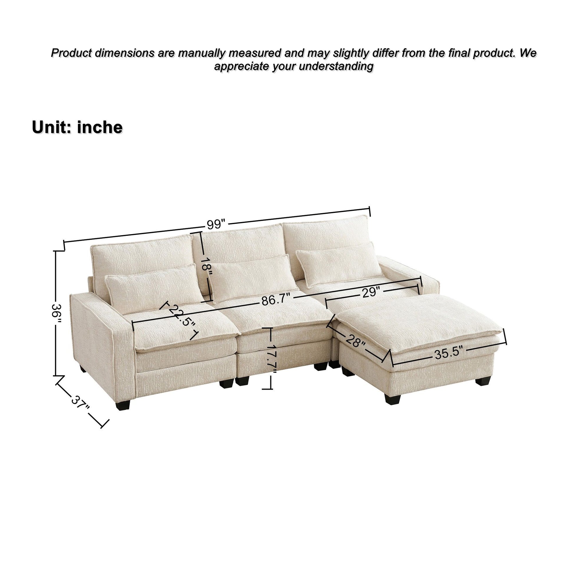 Modern Comfy Chenille L Shaped Sectional Sofa With Movable Ottoman - Best Buy Furniture