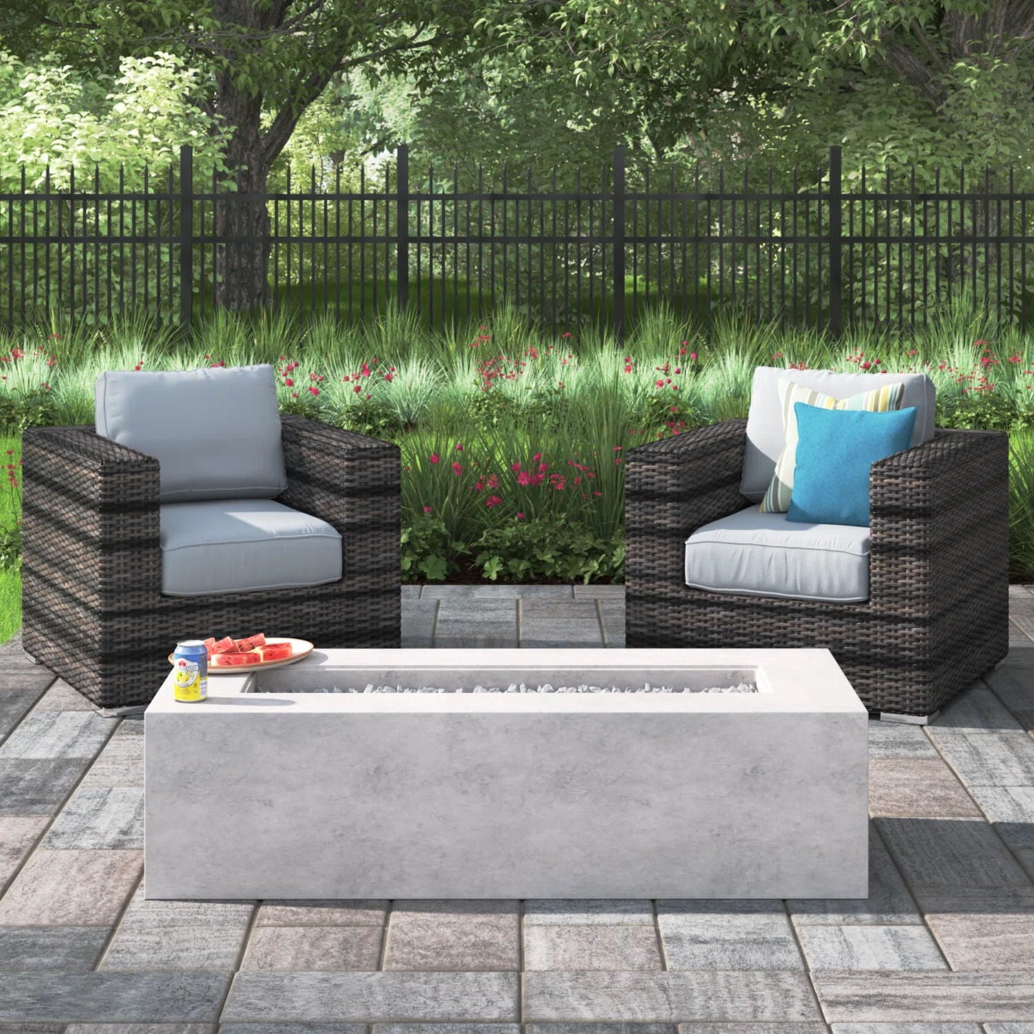 Outdoor Rattan Wicker Seating Set With Cushions 2 Person Patio Furniture - Espresso / Gray - Best Buy Furniture