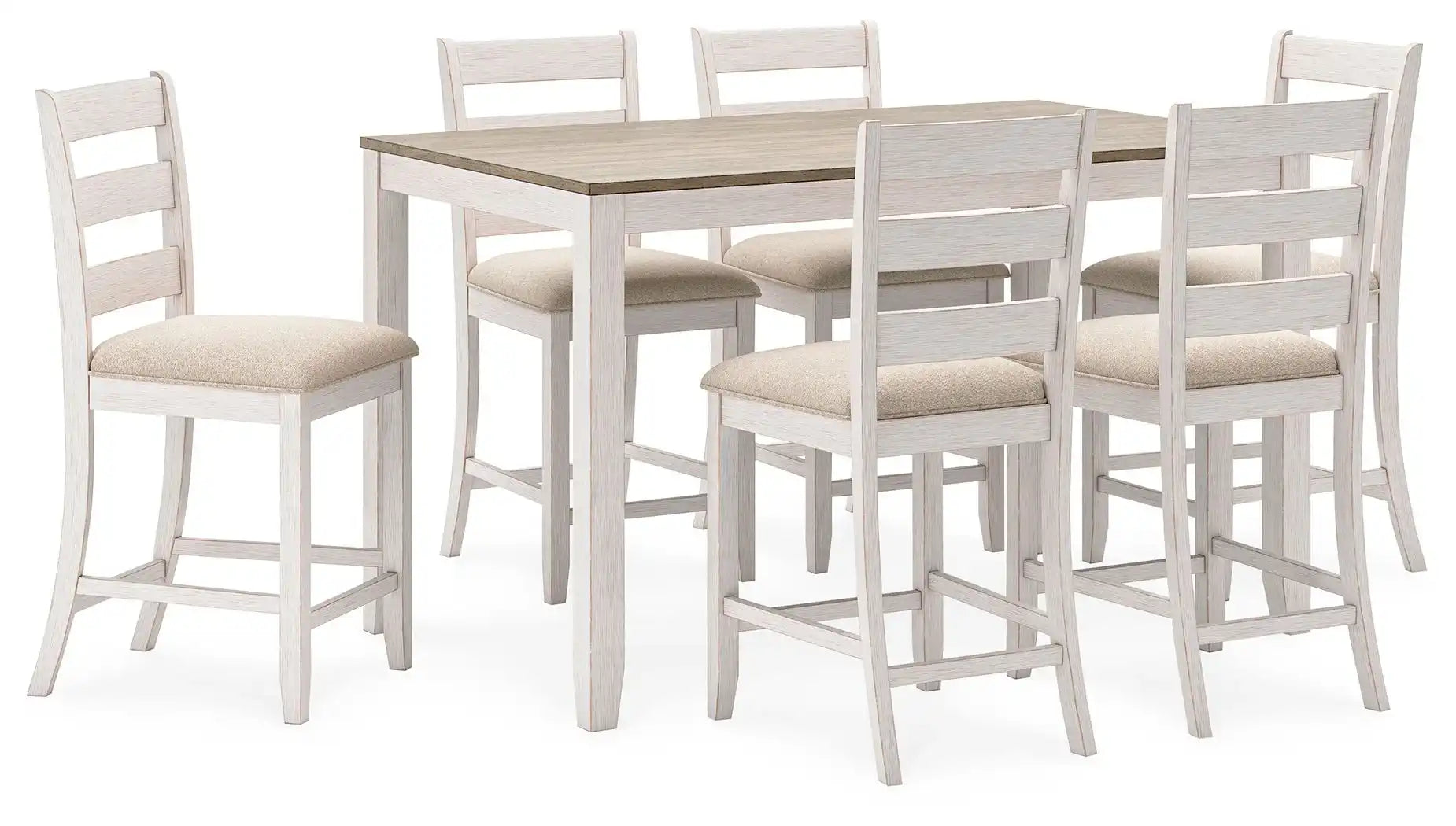 Skempton - Counter Height Dining Table and Bar Stools (Set of 7) - White / Light Brown - Best Buy Furniture