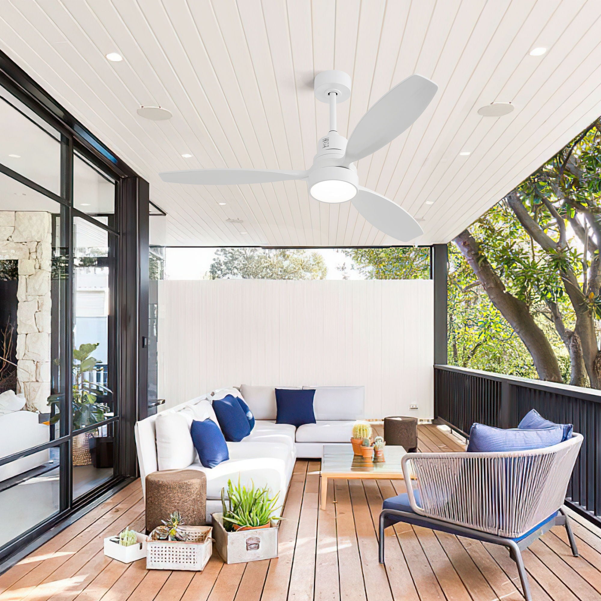 Wooden Ceiling Fan With 3 Solid Wood Blades Remote Control Reversible DC Motor With LED Light - Best Buy Furniture