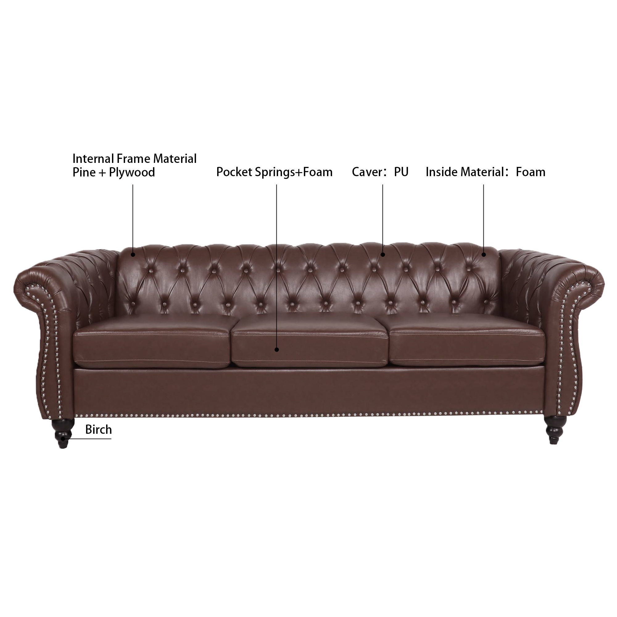 Rolled Arm Chesterfield 3 Seater Sofa - Best Buy Furniture