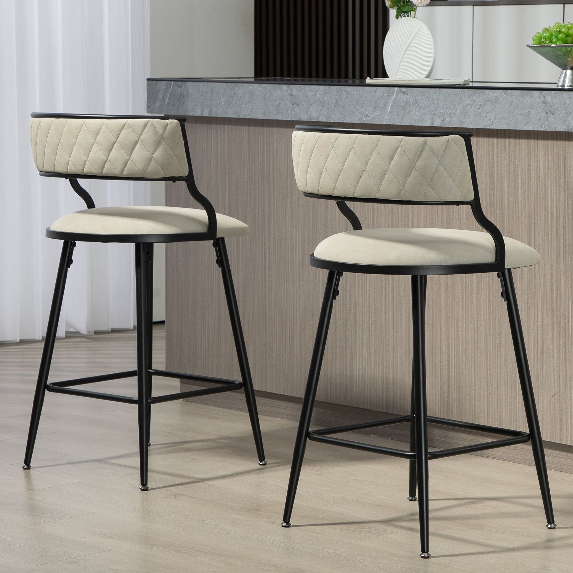 Counter Height Bar Stools With Powder Coating Base And Footrest (Set of 2) - Beige - Best Buy Furniture
