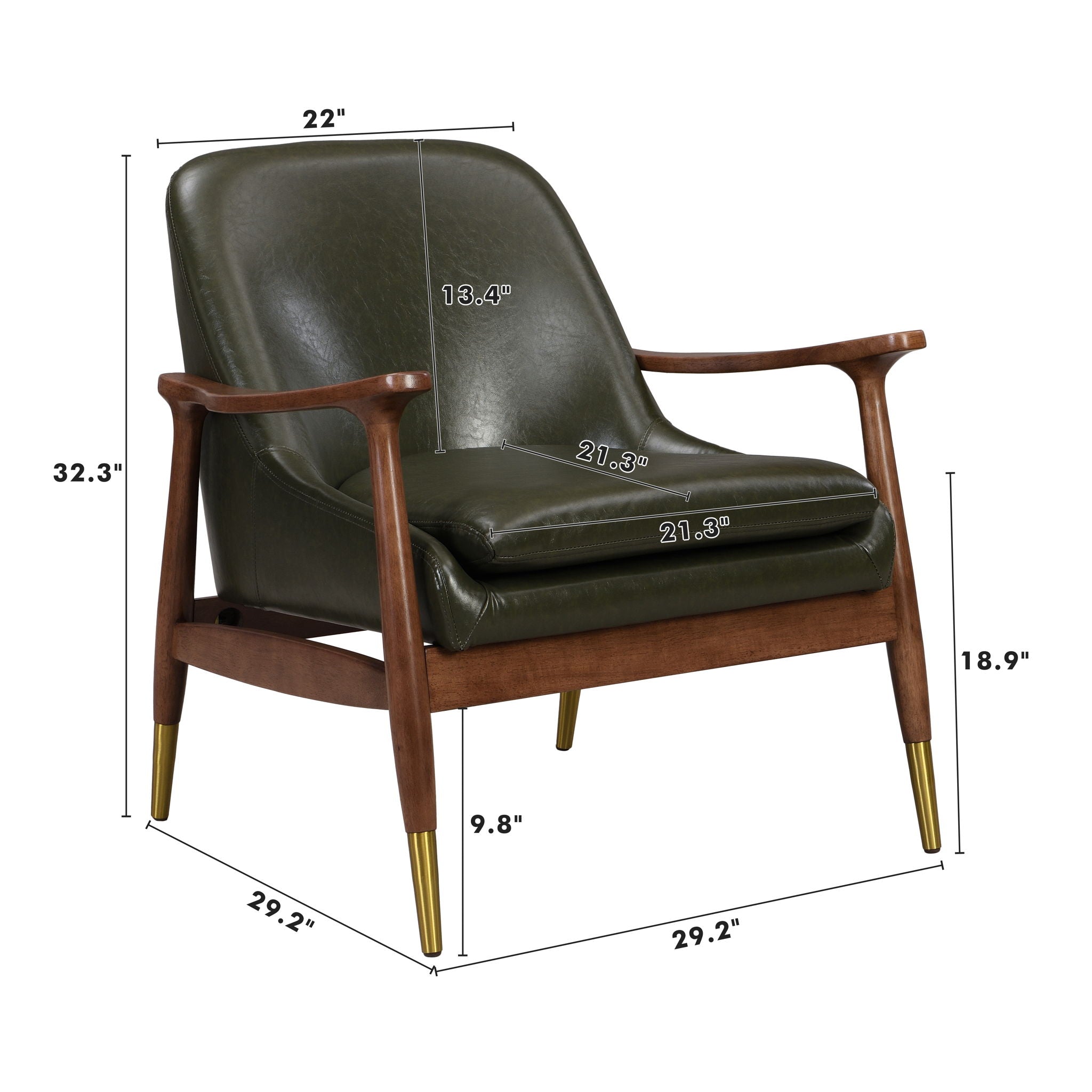 Mid - Century Accent Chair With Cushioned Seat, Brass Tipped Legs - Best Buy Furniture