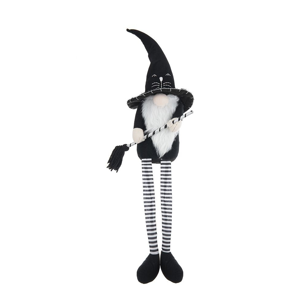 Sitting Gnome With Broomstick & Long Legs, For Halloween Decor - Black White - Best Buy Furniture