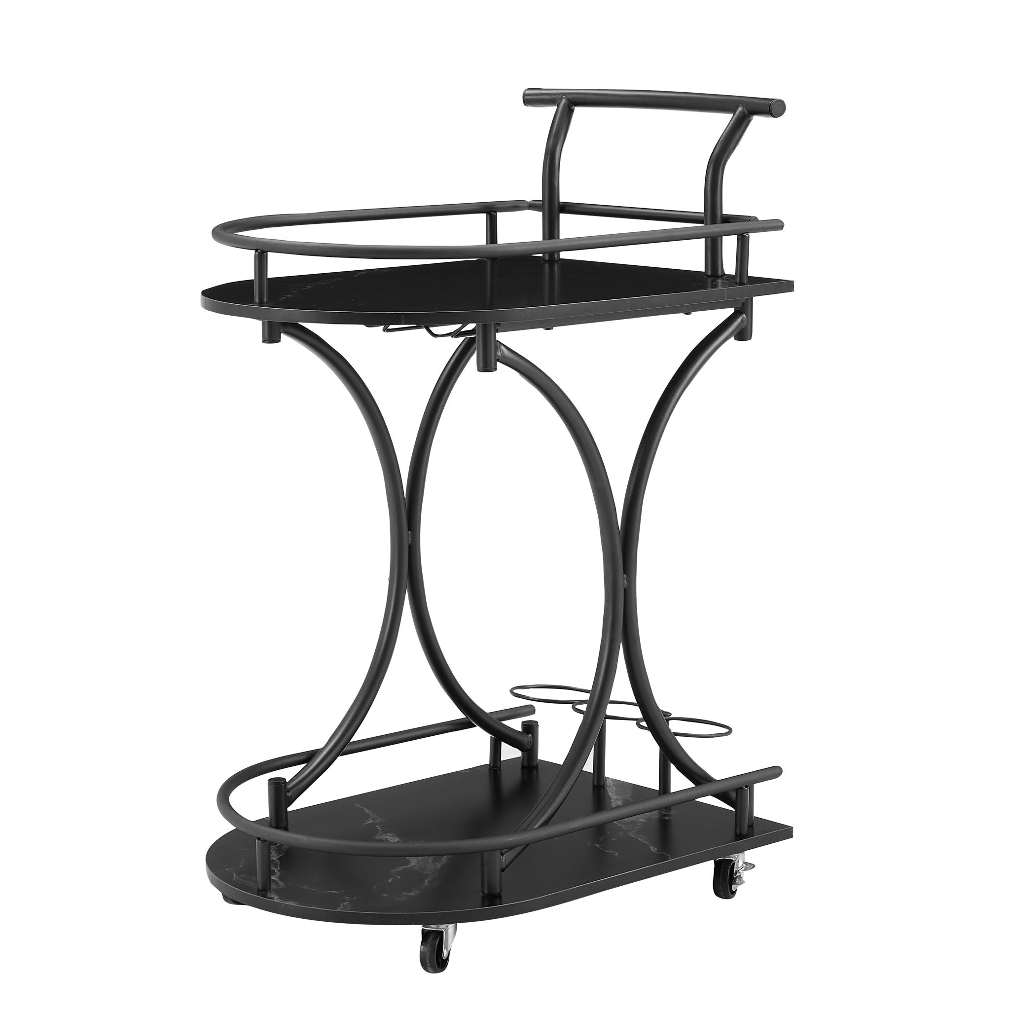 2 Tier Bar Cart, Slide Bar Serving Cart, Retro Style Wine Cart For Kitchen, Beverage Cart With Wine Rack And Glass Holder, Rolling Drink Trolley For Living Room, Dining Room - Black - Best Buy Furniture