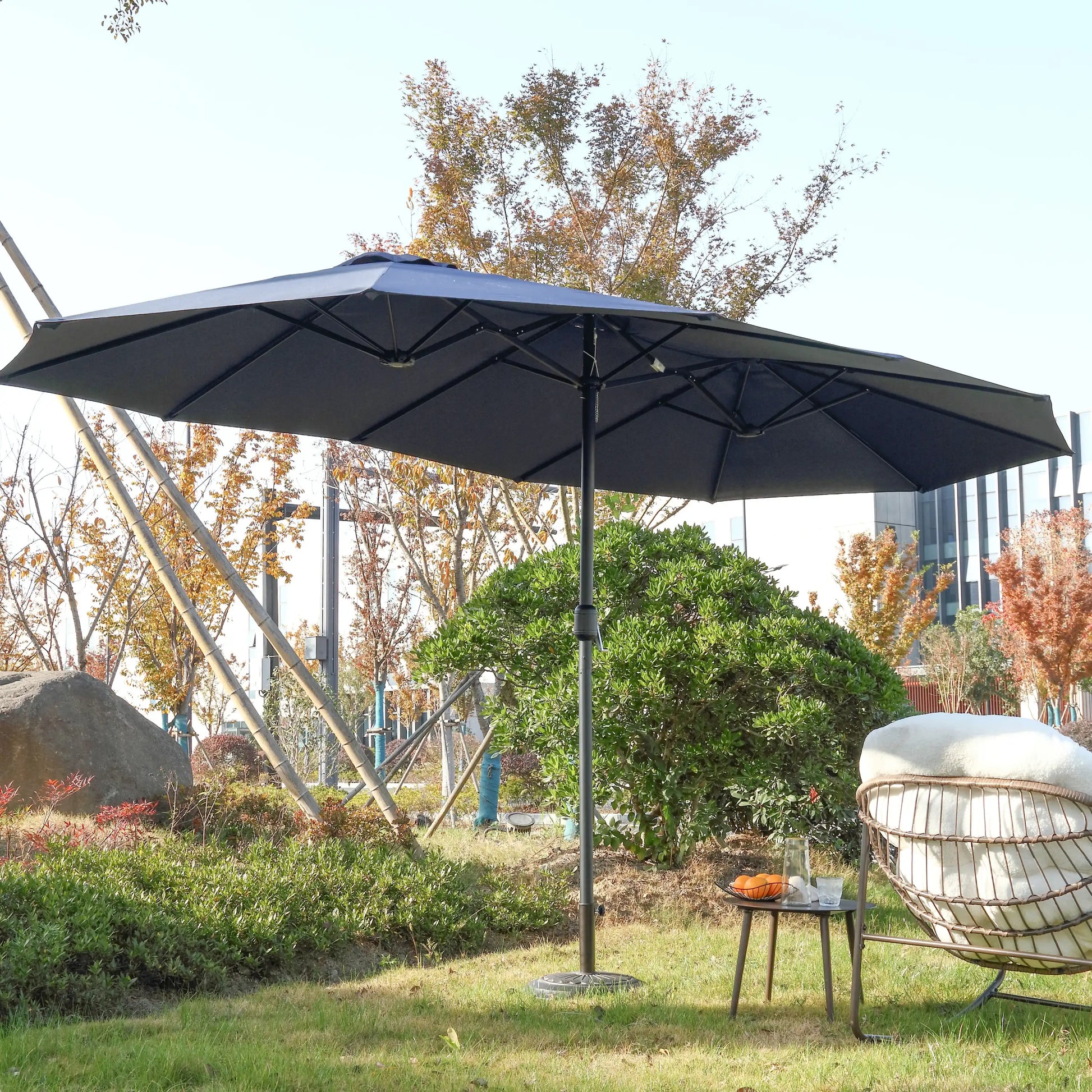 14.8 Ft Double Sided Outdoor Umbrella Rectangular Large with Crank ( Navy blue ) - Best Buy Furniture