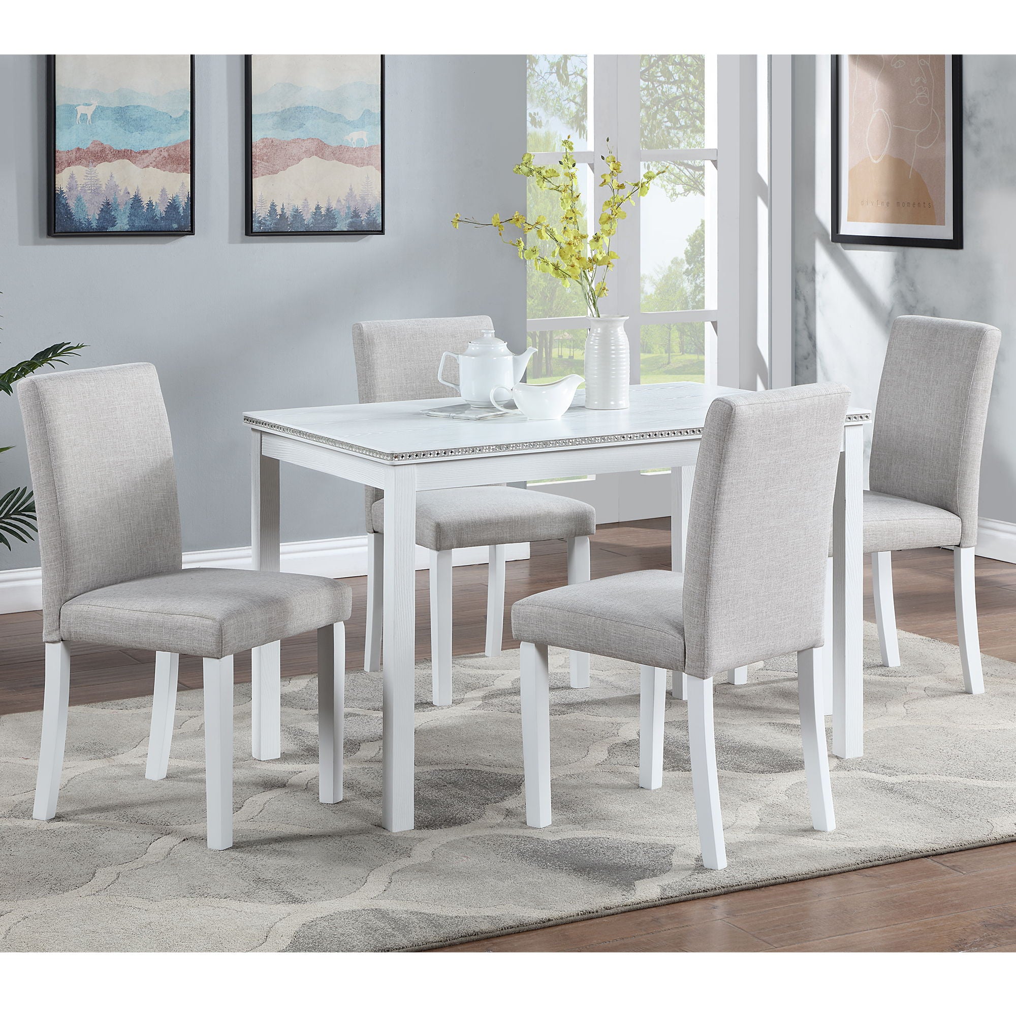 Dining Table Set With Crystal Decoration And Upholstered Chairs - Best Buy Furniture