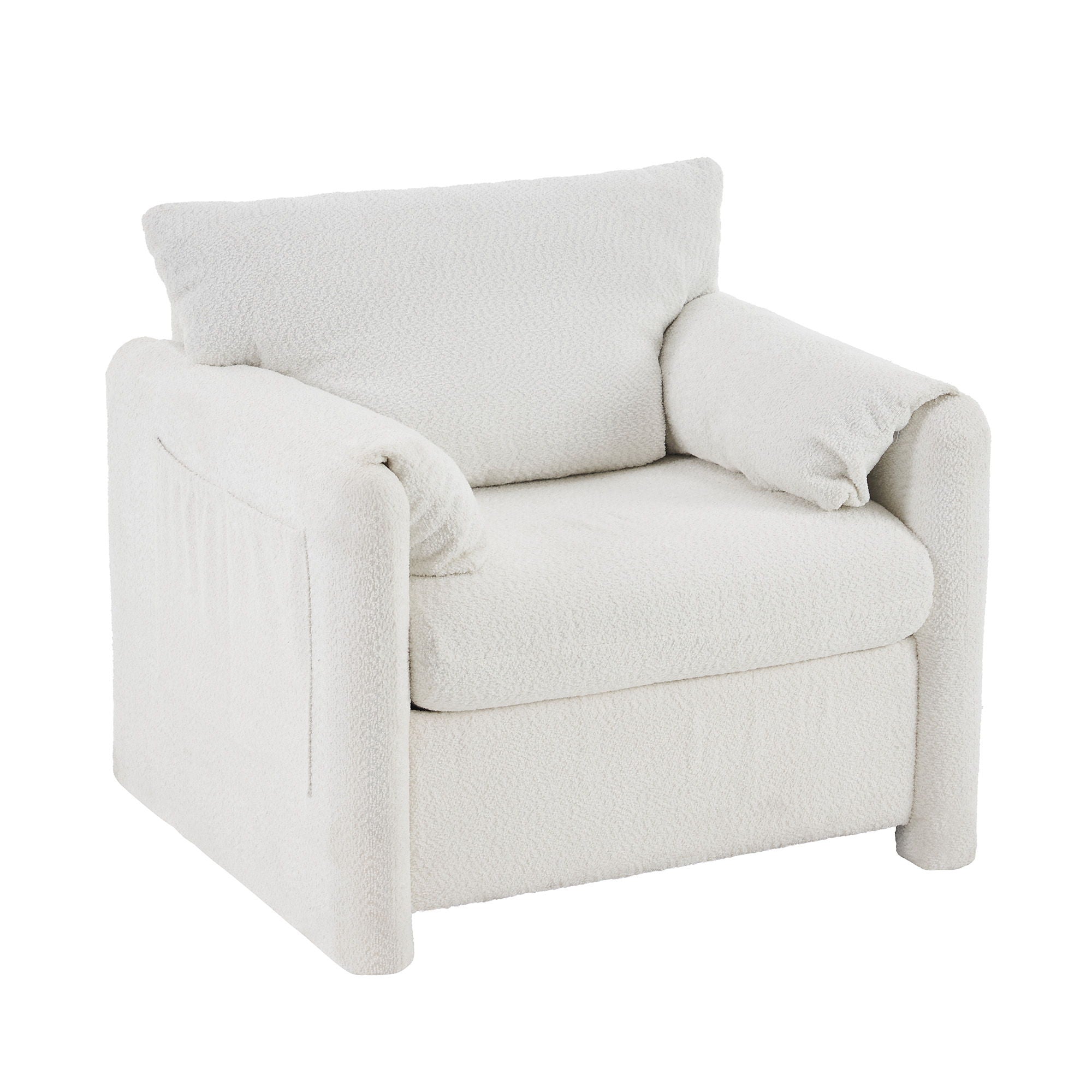 Fixed Modern Accent Chair Single Seater Plush Chenille Lounge Chair With High Resilience Cushion - Ivory White - Best Buy Furniture