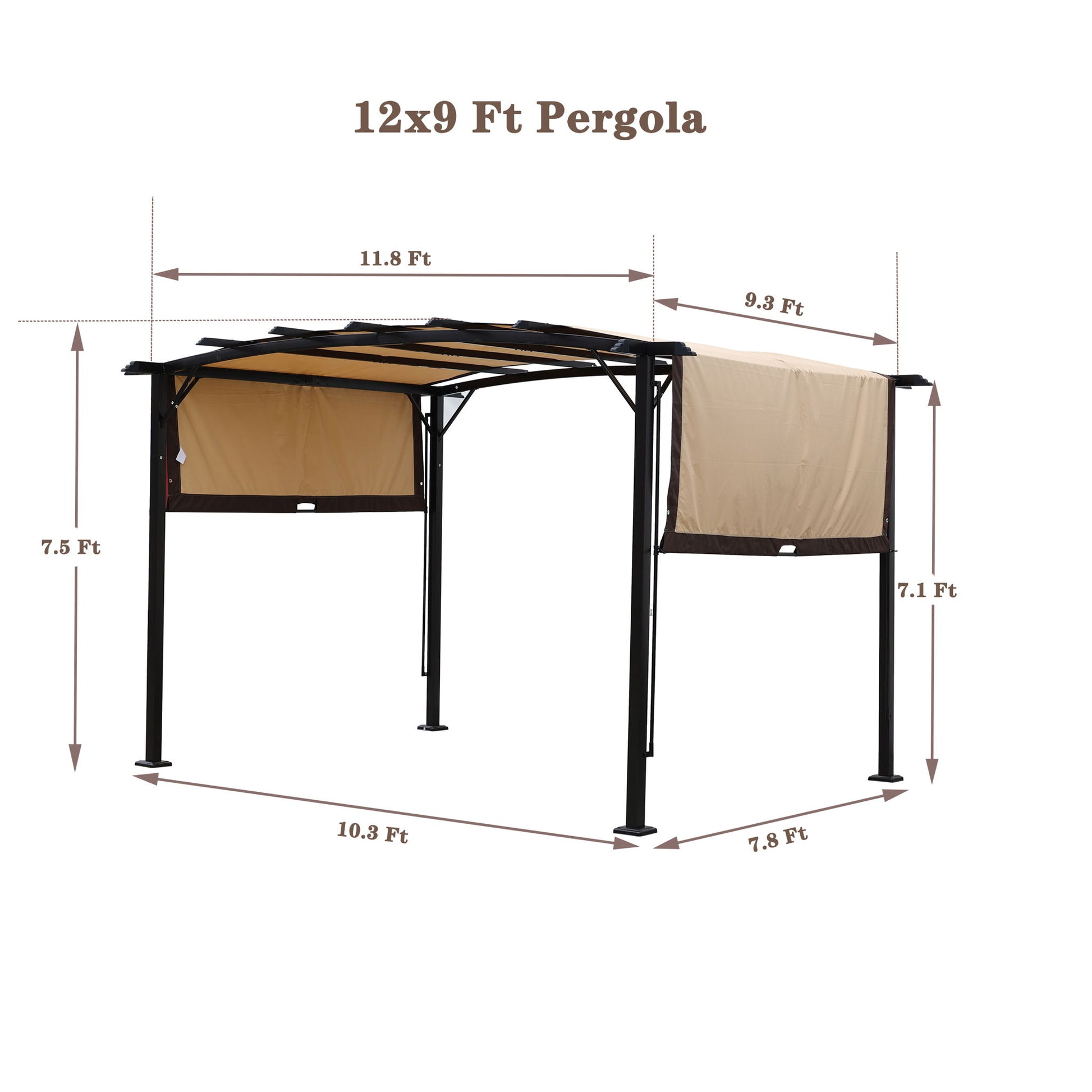 Outdoor Patio Pergola Gazebo - Steel Frame Sun Shelter With Retractable Canopy - Best Buy Furniture
