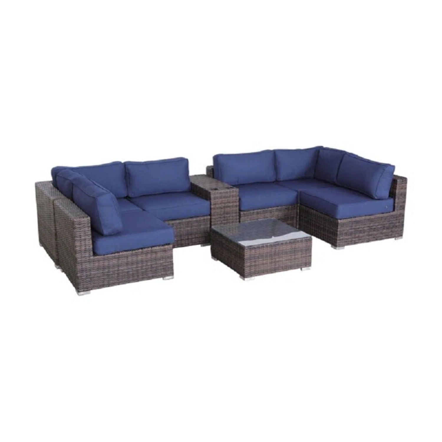 Elegant 4 Person Wicker Patio Seating Set With Cushions And Glass Top Table - Best Buy Furniture