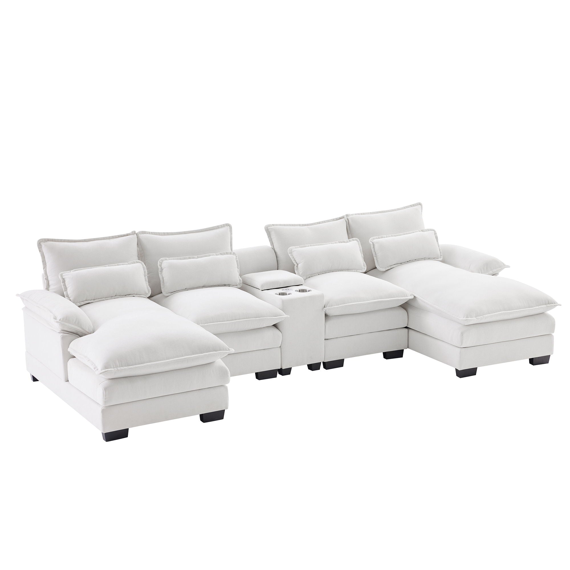 Modern U-Shaped Sofa With Console, Cupholders And USB Ports, 6 Seat Upholstered Symmetrical Indoor Furniture, Sleeper Couch Set With Chaise For Living Room - Best Buy Furniture