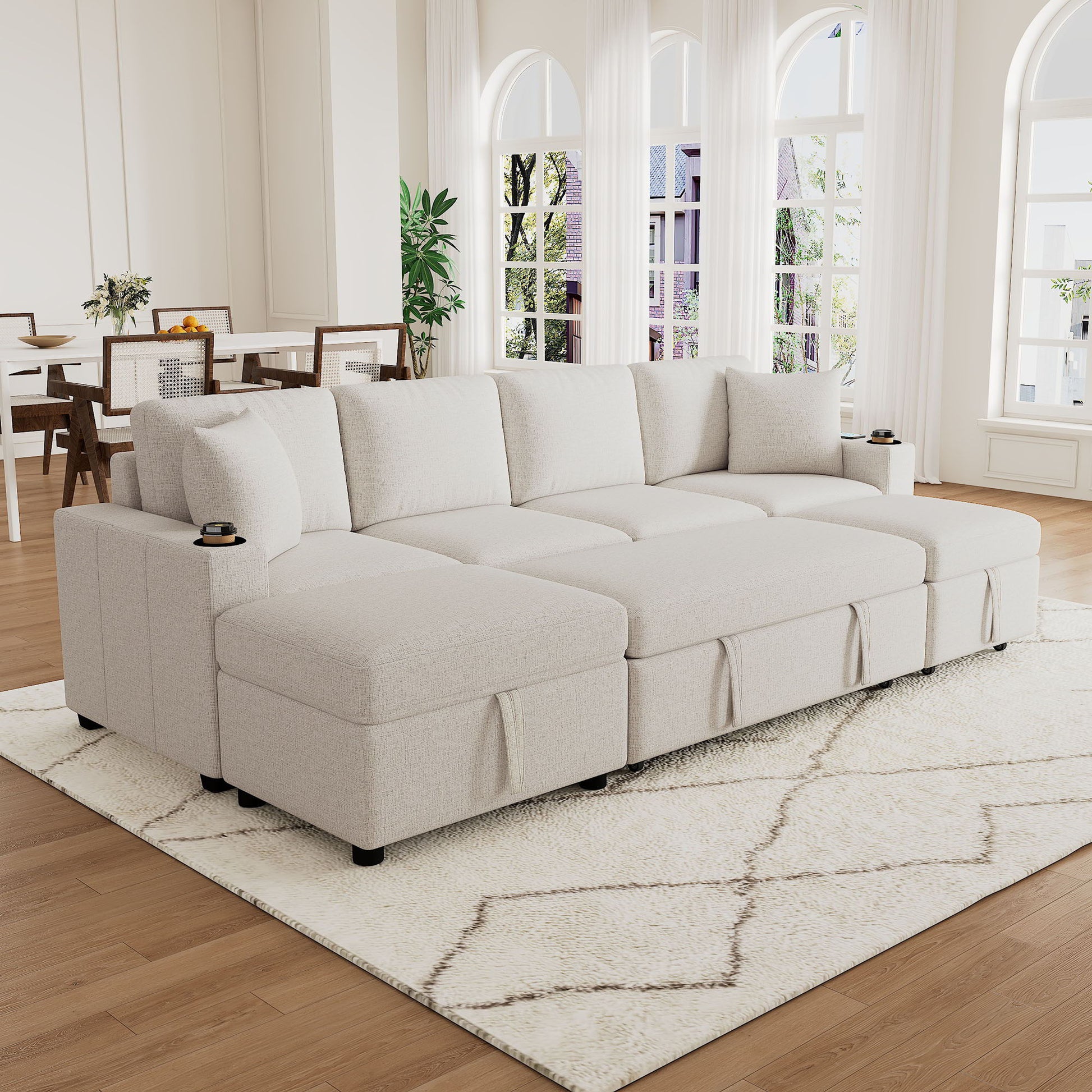 Sectional Sofa Convertible Pull-Out Bed With Storage Ottoman & USB Ports - Best Buy Furniture
