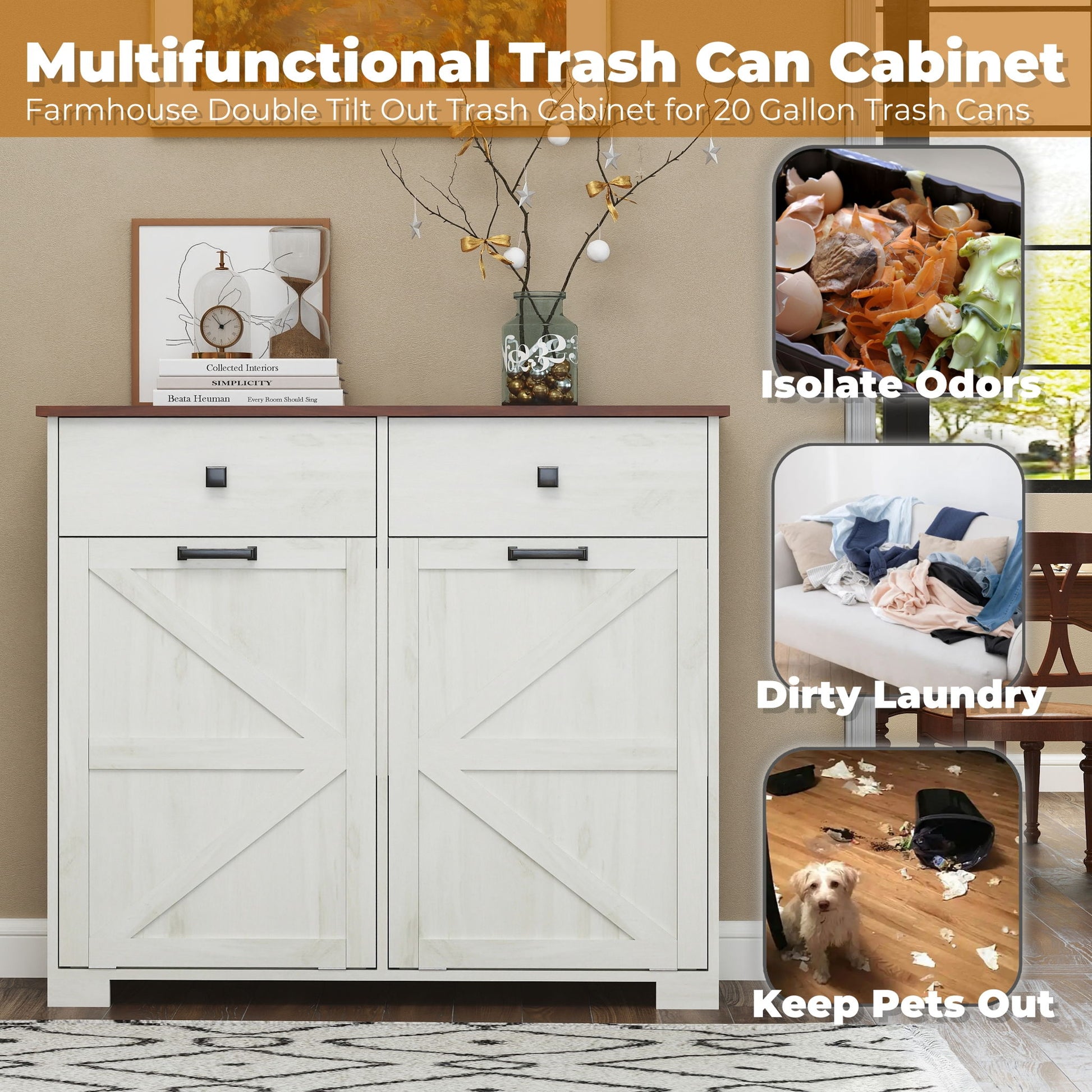 Double Tilt Out Trash Cabinet With Hideaway Drawer And Barn Door Style - Best Buy Furniture