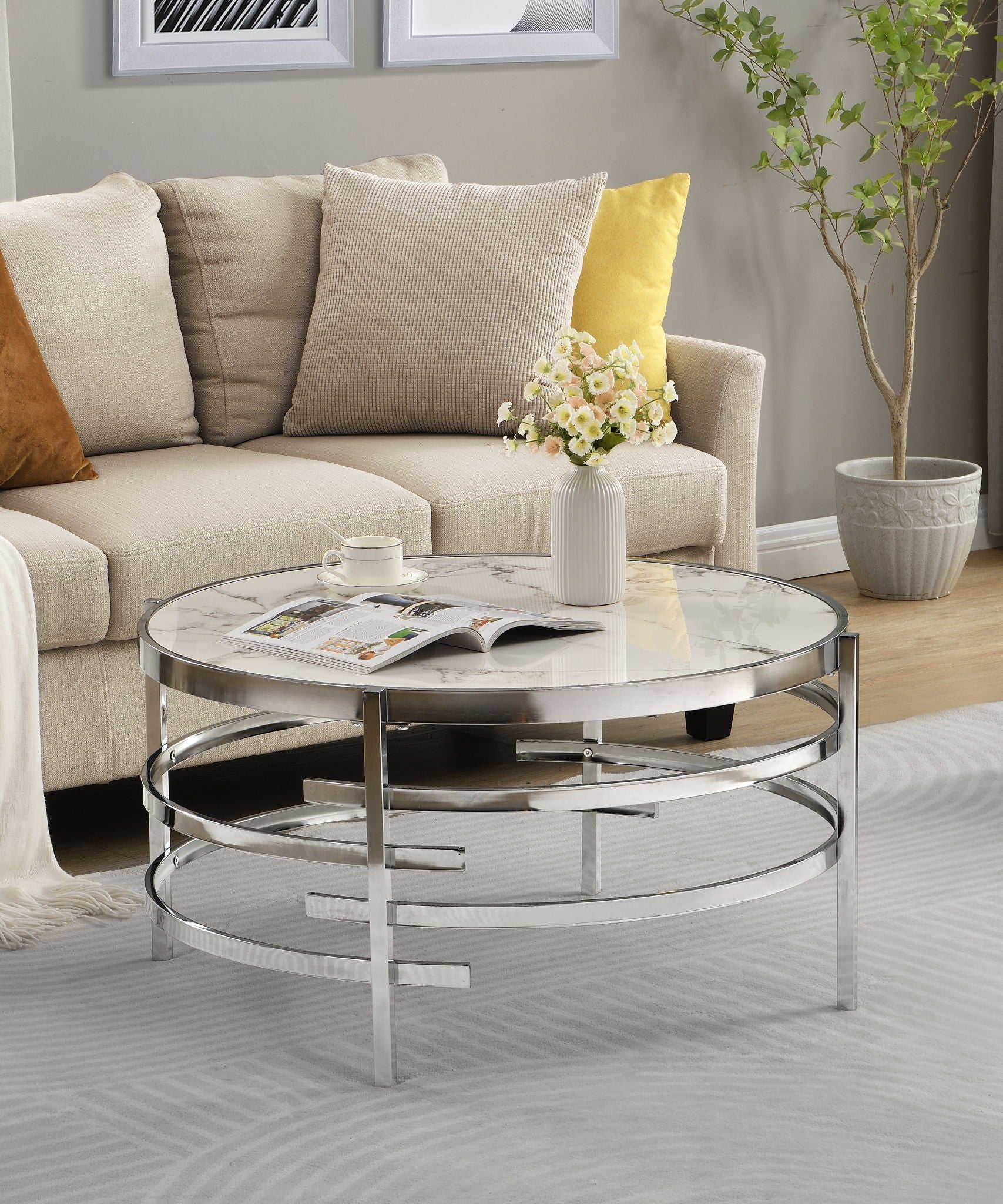 Elegant Round Table With Sintered Stone Top & Sturdy Metal Frame - Best Buy Furniture
