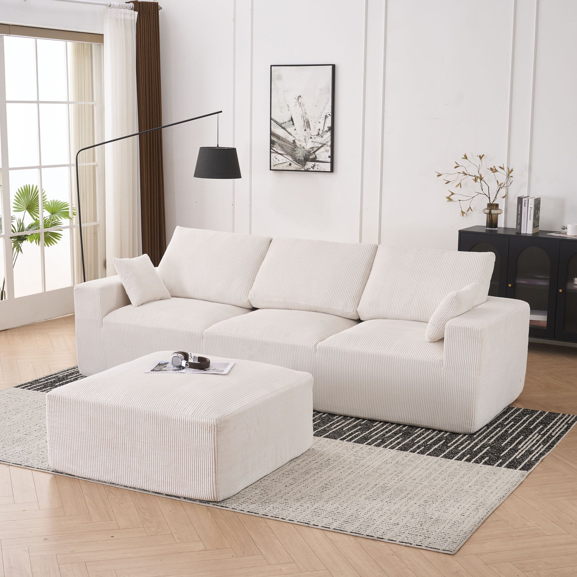 Modular Sectional Sofa With Ottoman, USB And Type C Charger, Petal Armrest Design - Best Buy Furniture
