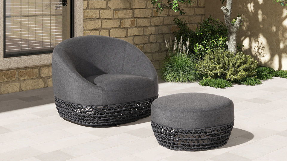 Willow - Round Upholstered Patio Ottoman - Best Buy Furniture