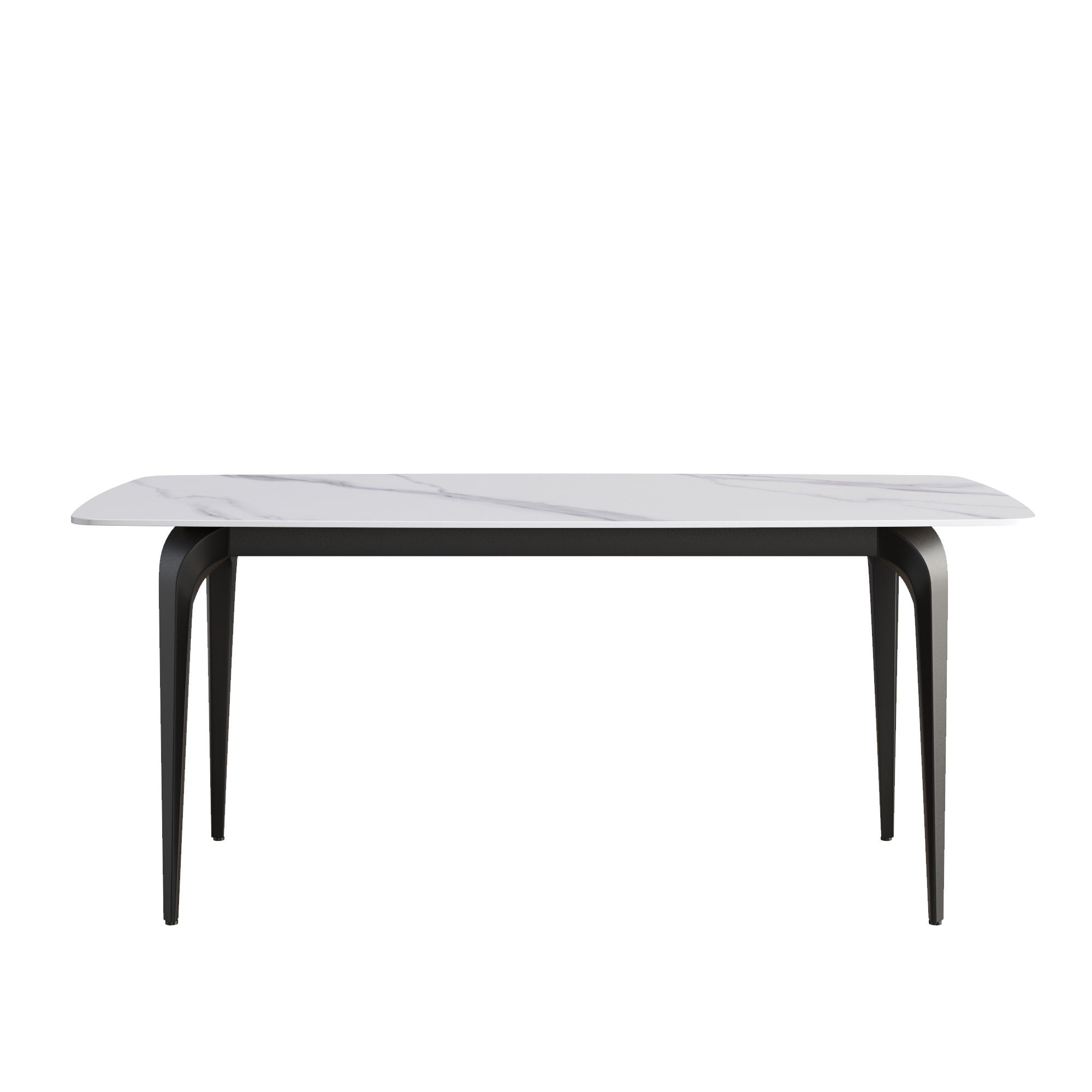 70.87" Modern Artificial Stone Curved Black Metal Leg Dining Table, Can Accommodate 6-8 People - White / Black - Best Buy Furniture