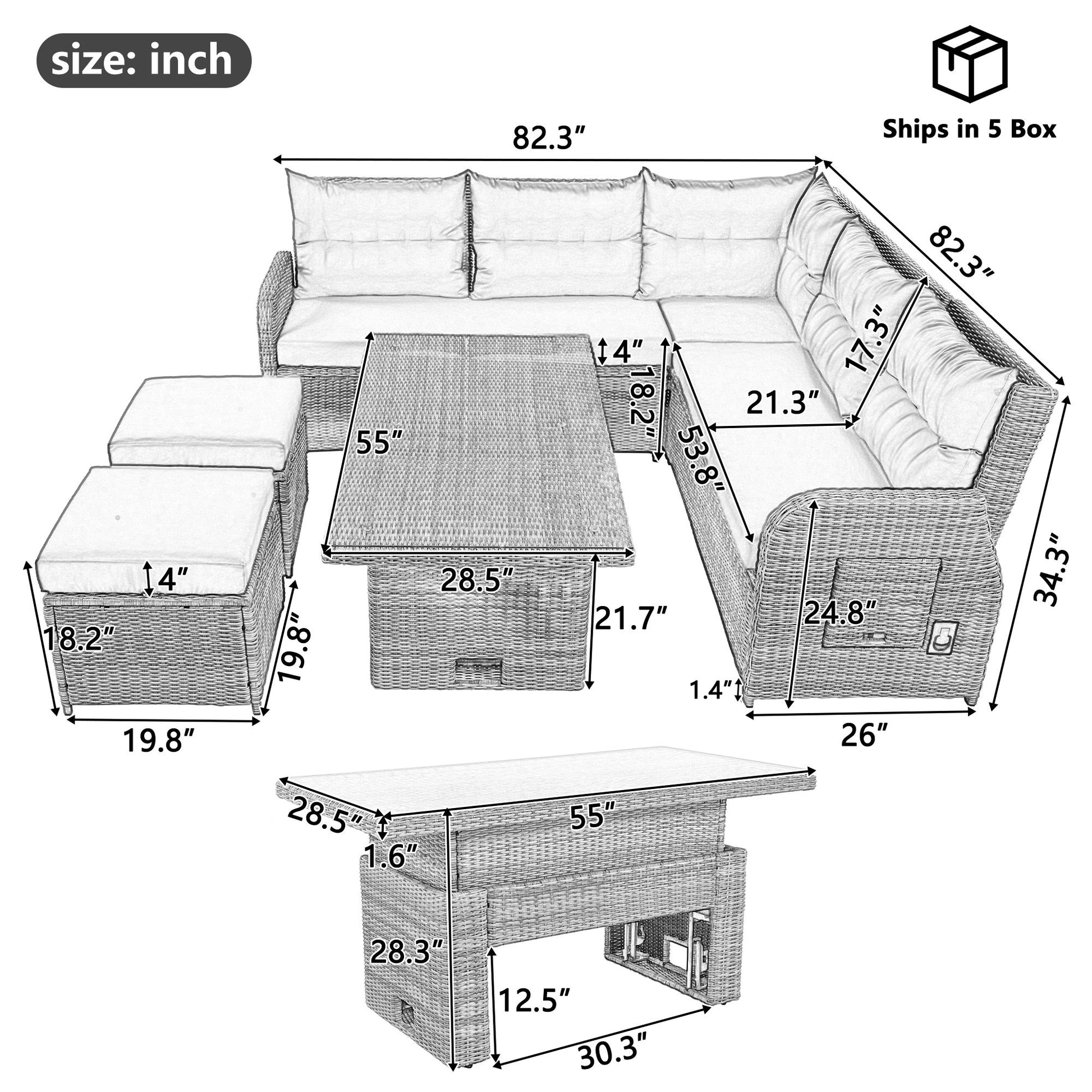 Outdoor Furniture Set Patio Rattan Furniture Set With Adjustable Table, Recliners With Extendable Side Tables And 2 Ottomans - Best Buy Furniture