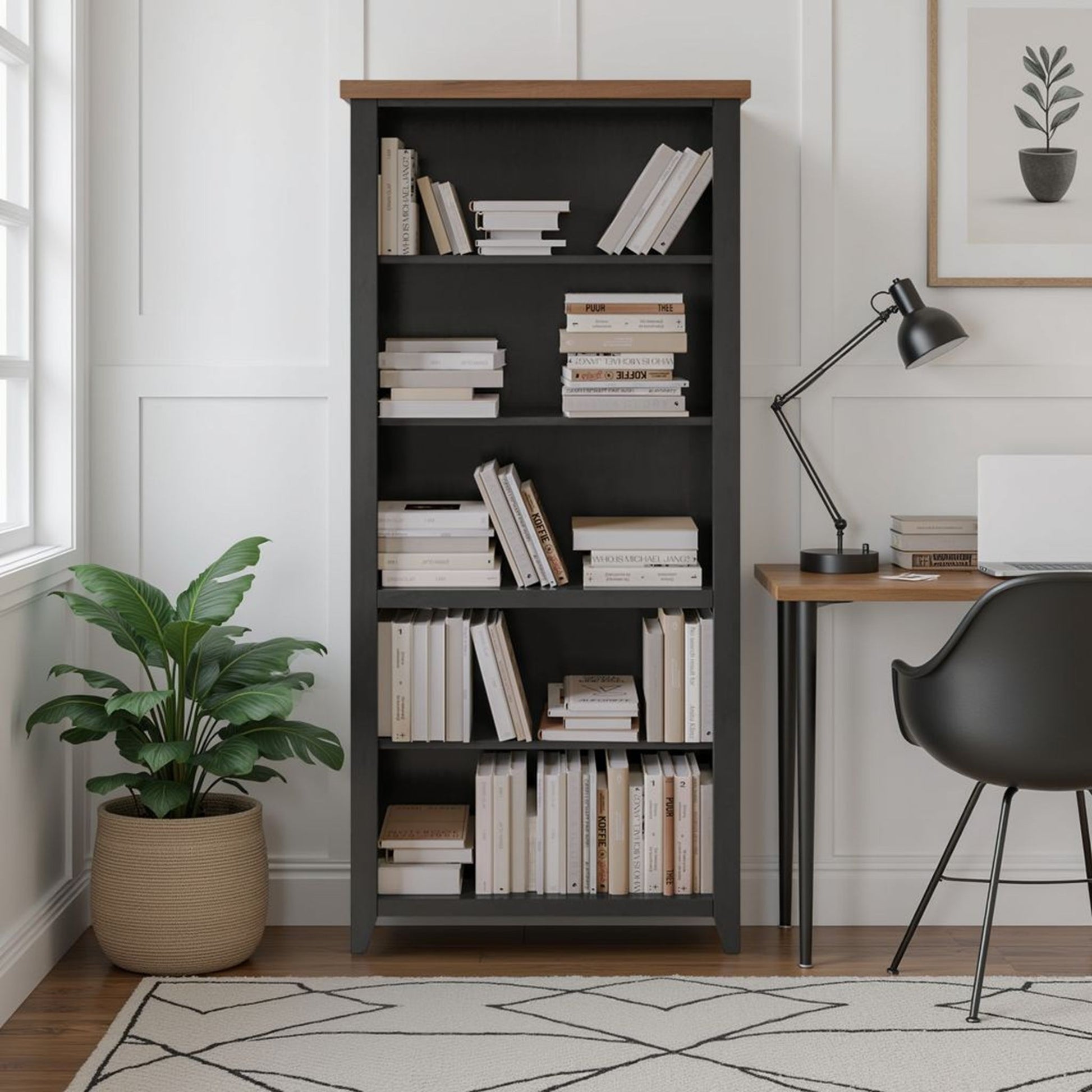 Essex - High 5 Shelf Bookcase - Black, Whiskey - Best Buy Furniture