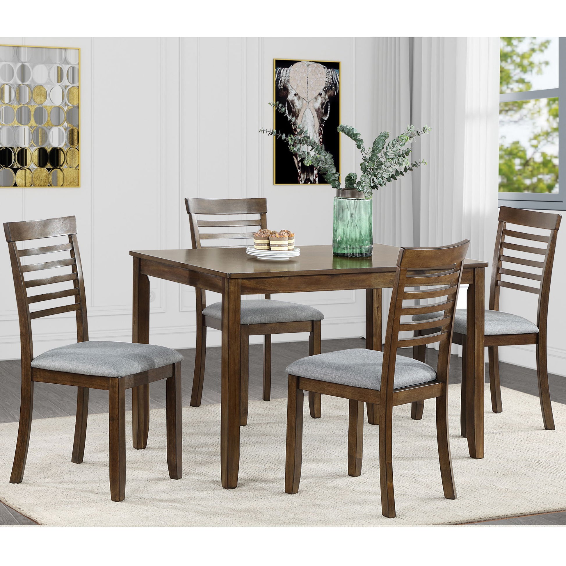 5 Pieces Modern Dining Set, Rectangular Wooden Dining Table With 4 Upholstered Chairs - Best Buy Furniture
