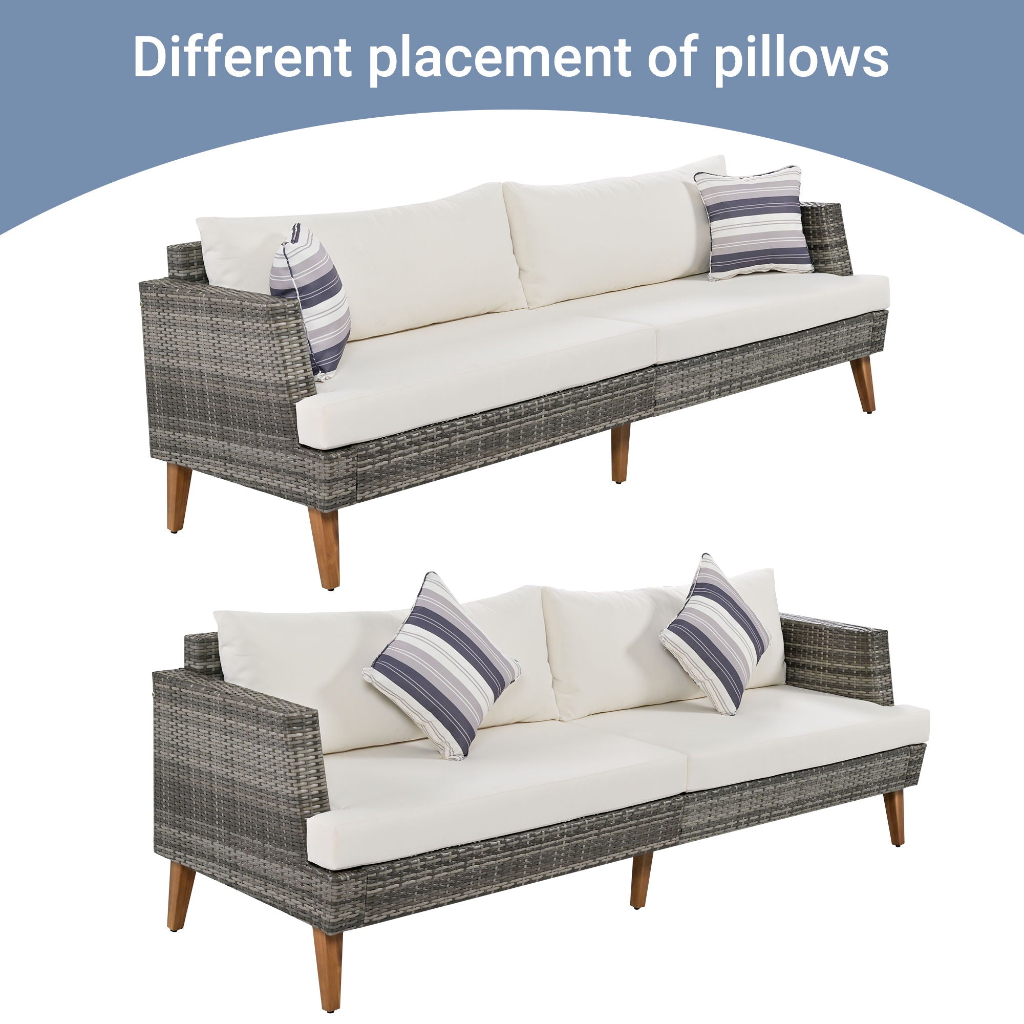 6 Pieces All Weather Sofa Set, Outdoor Rattan Sofa With Double Cushions - Best Buy Furniture