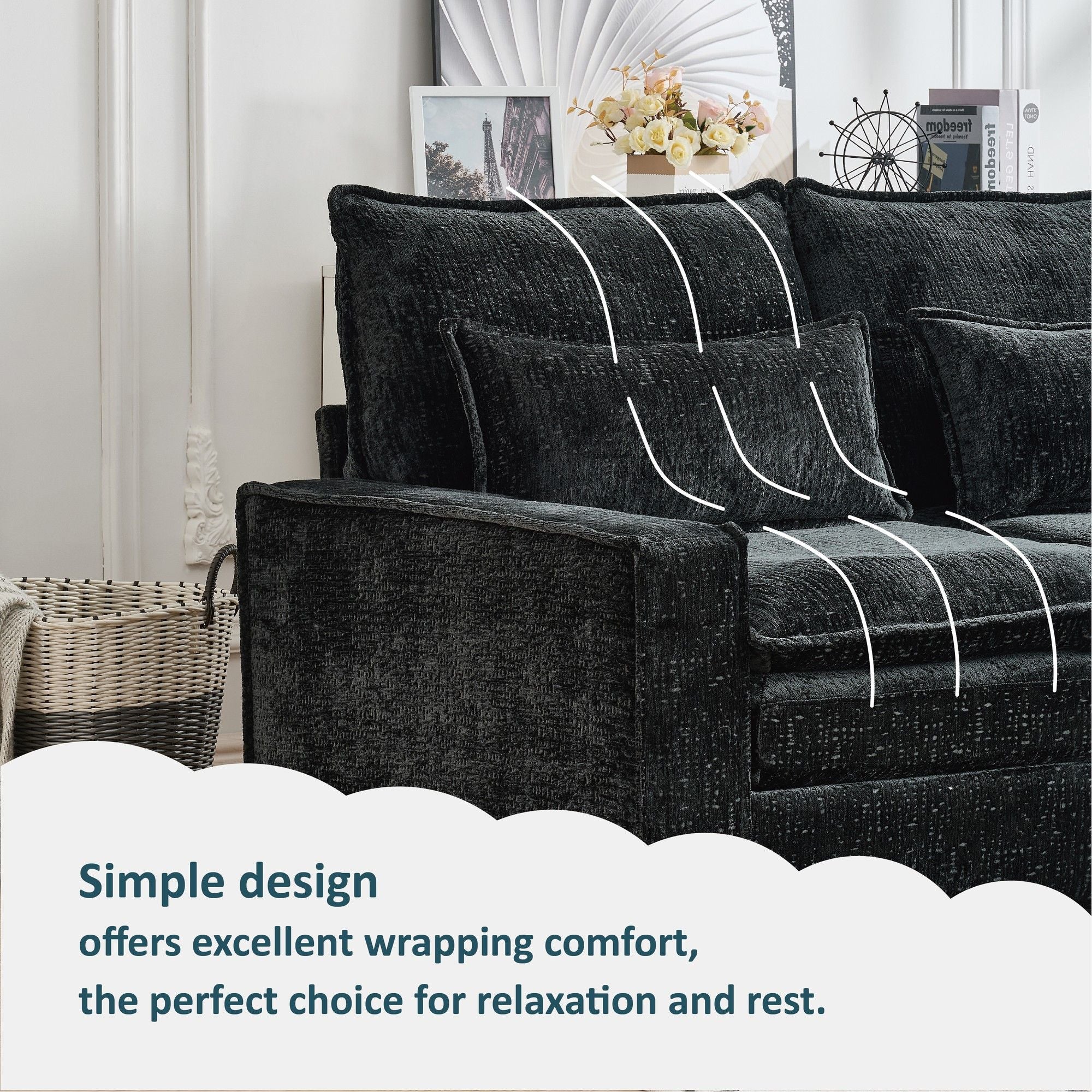 Modern Comfy Chenille L Shaped Sectional Sofa With Movable Ottoman - Best Buy Furniture