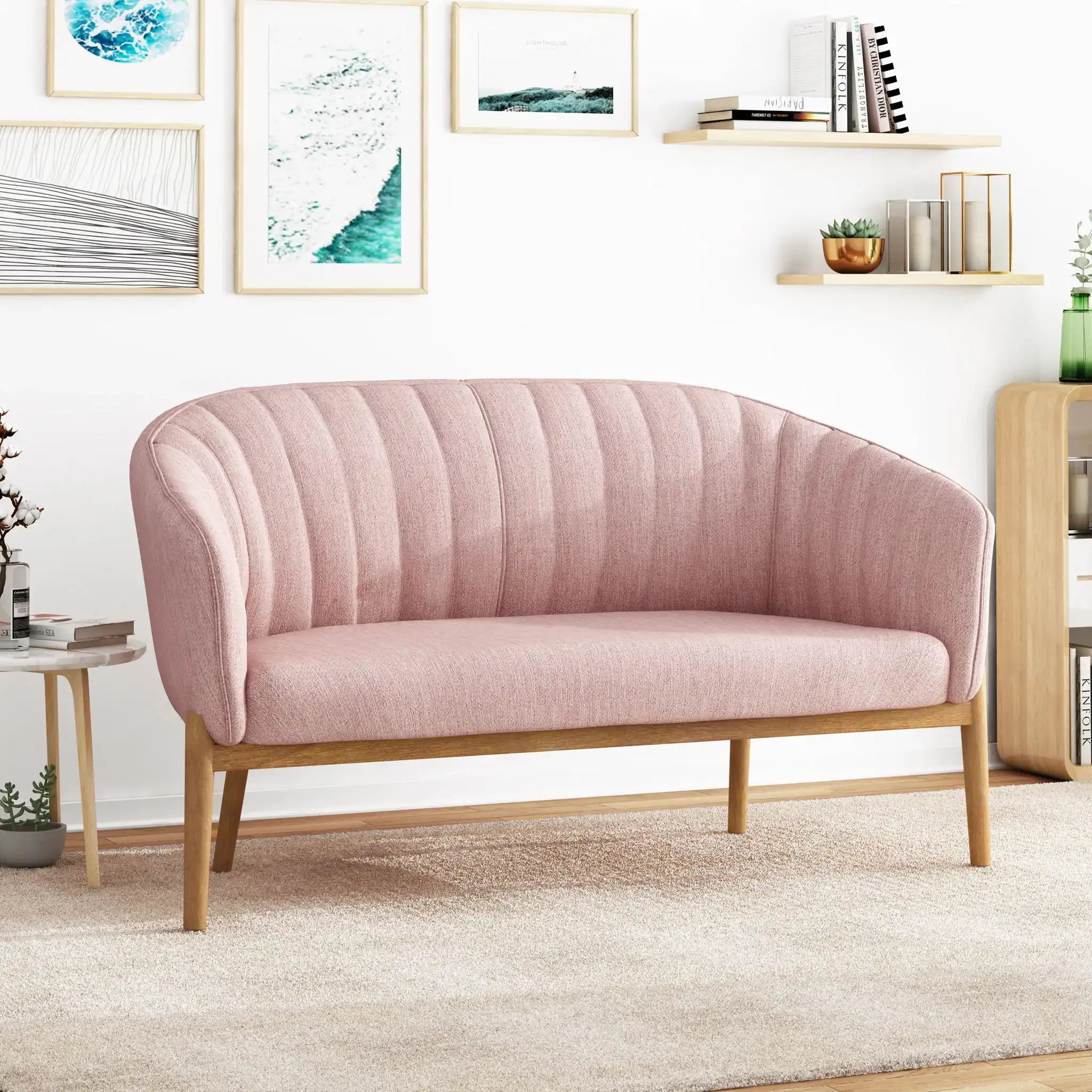 Mid Century Modern Loveseat With Channel Stitched Backrest - Best Buy Furniture