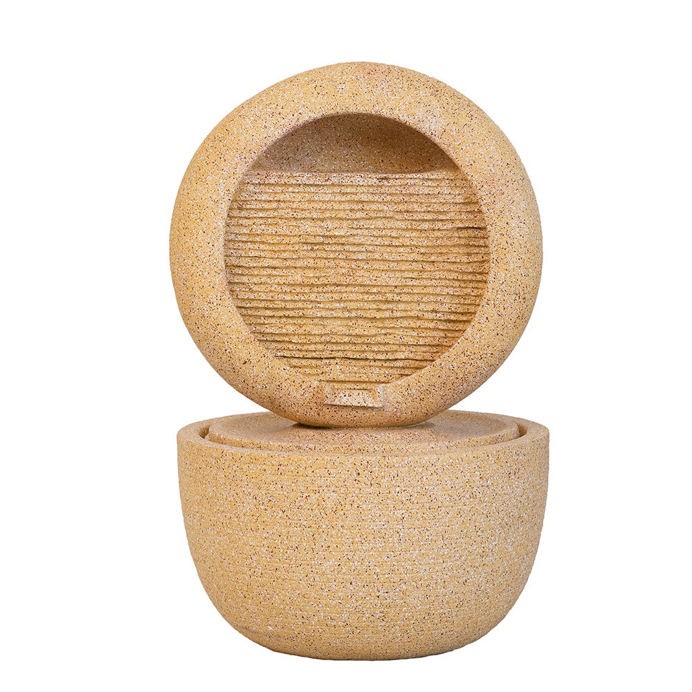 Cement Round Water Fountain With Light And Pump - Beige / Yellow - Best Buy Furniture