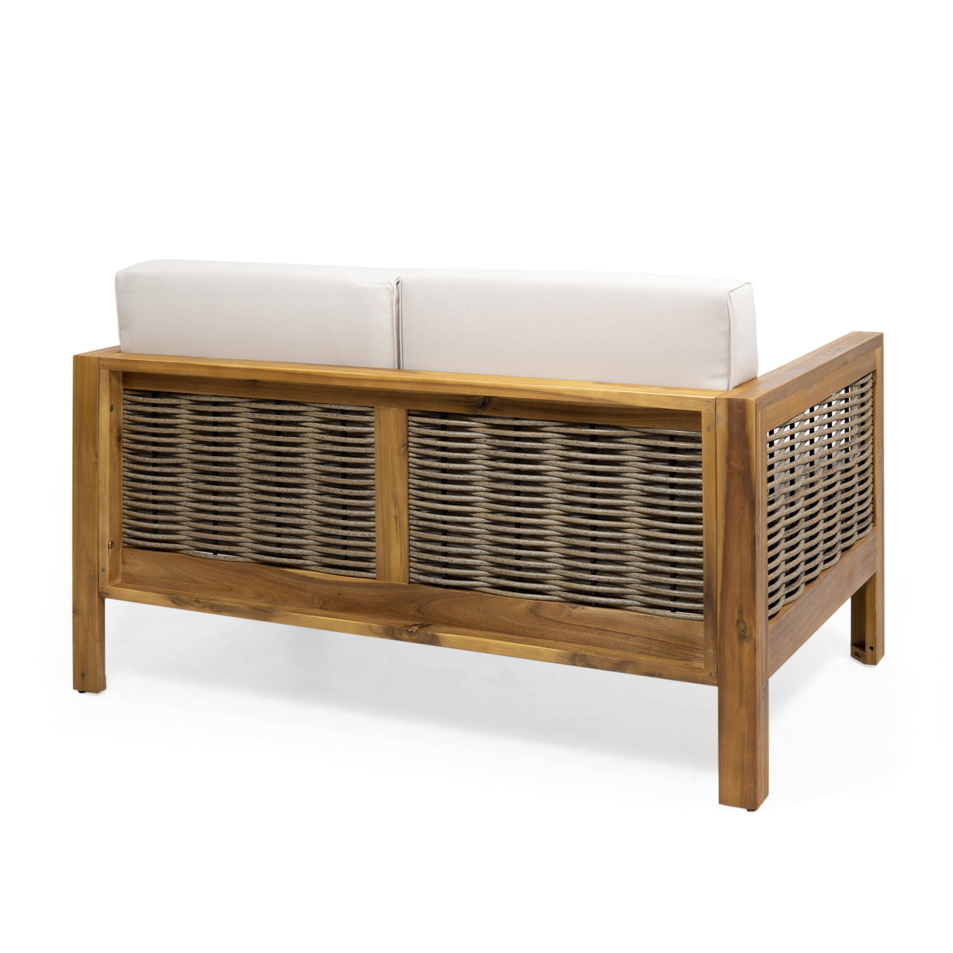 Outdoor 4 Seater Acacia Wood Chat Set With Wicker Accents And Cushions - Teak / Mixed Brown / Beige - Best Buy Furniture
