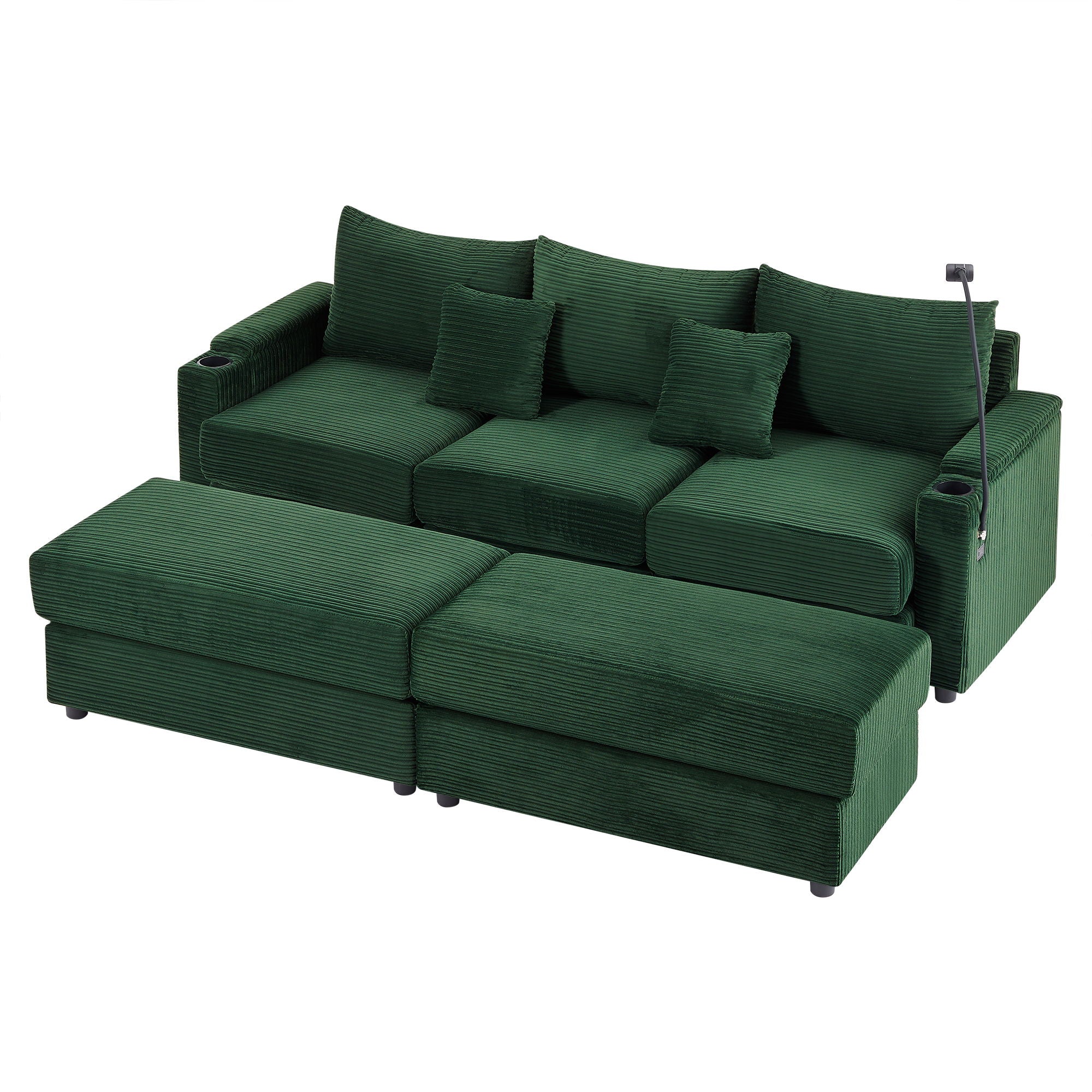Modern Style Loveseat Sofa Sectional Sofa Couch With Storage Space, A Movable Ottoman, Two USB Ports, Two Cup Holders, A Phone Holder For Living Room - Best Buy Furniture
