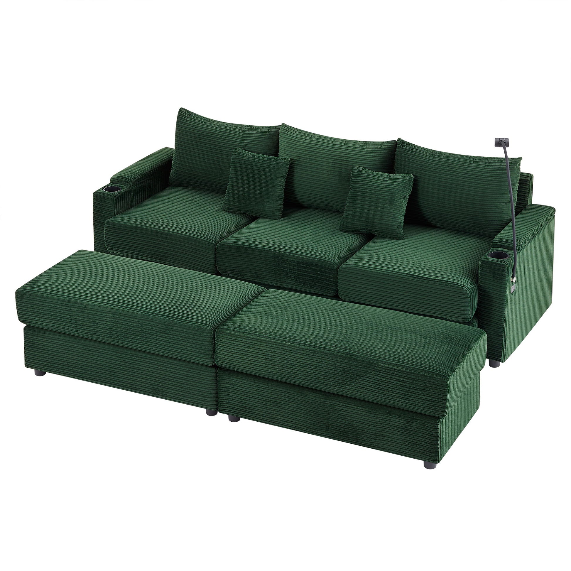 Modern Style Loveseat Sofa Sectional Sofa Couch With Storage Space, A Movable Ottoman, Two USB Ports, Two Cup Holders, A Phone Holder For Living Room - Best Buy Furniture