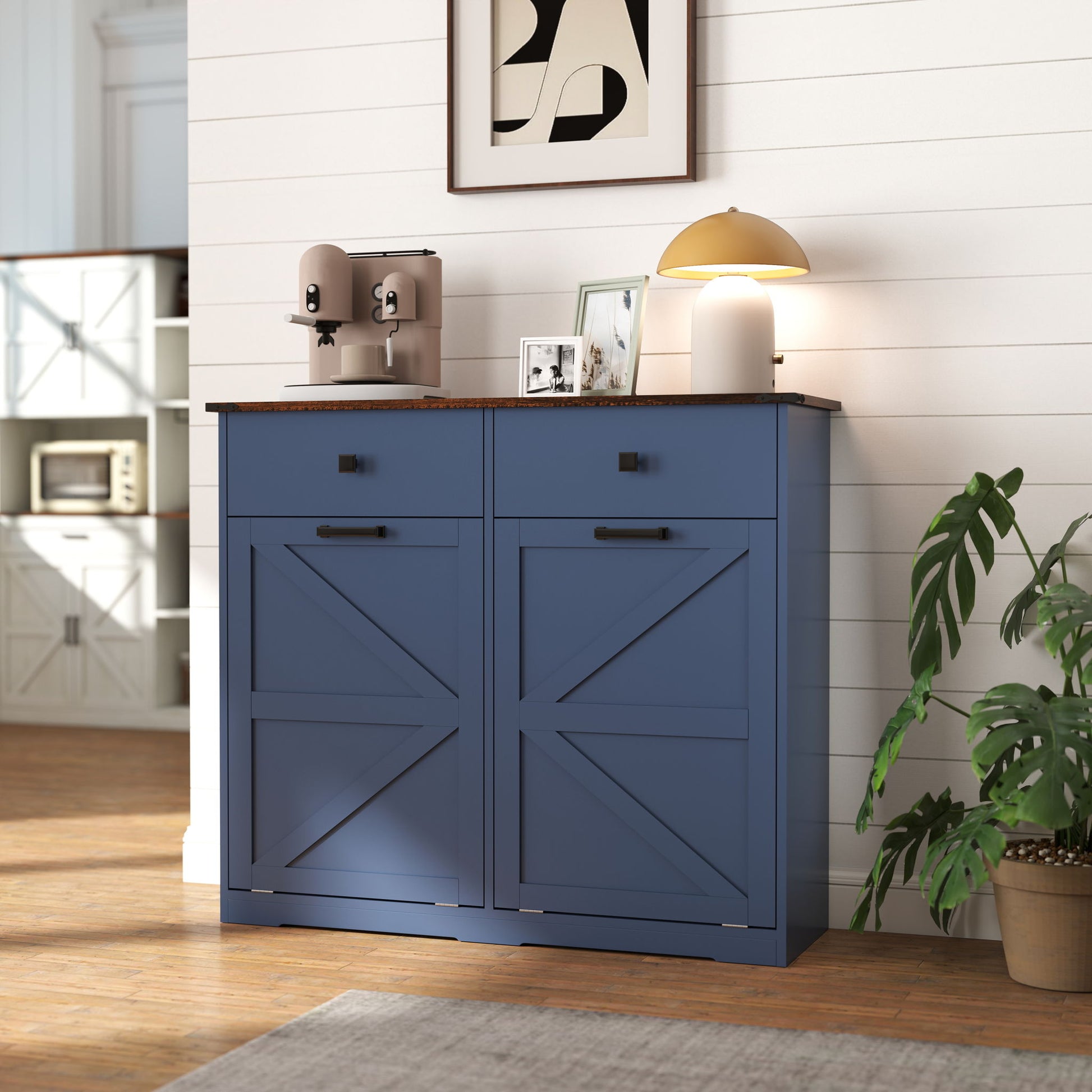 Double Tilt Out Trash Cabinet With Hideaway Drawer And Barn Door Style - Best Buy Furniture