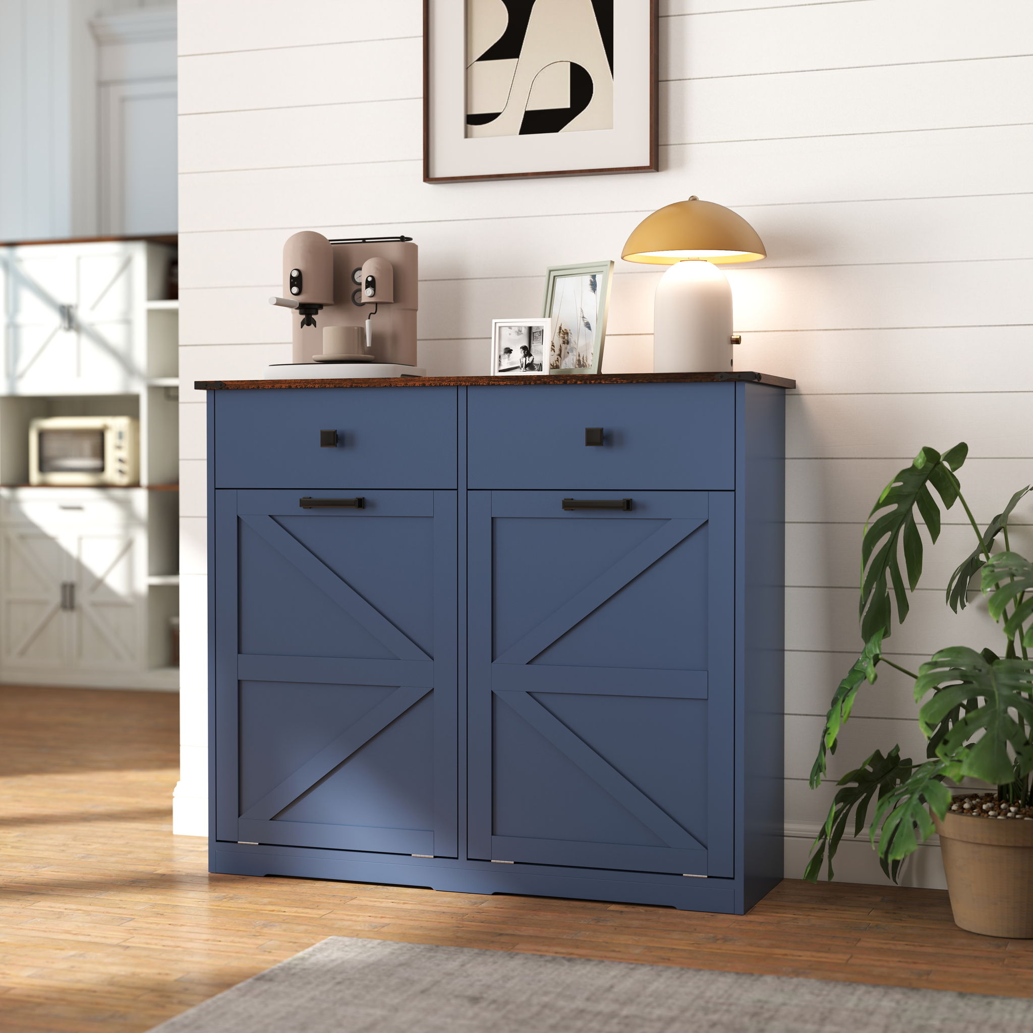 Double Tilt Out Trash Cabinet With Hideaway Drawer And Barn Door Style - Best Buy Furniture