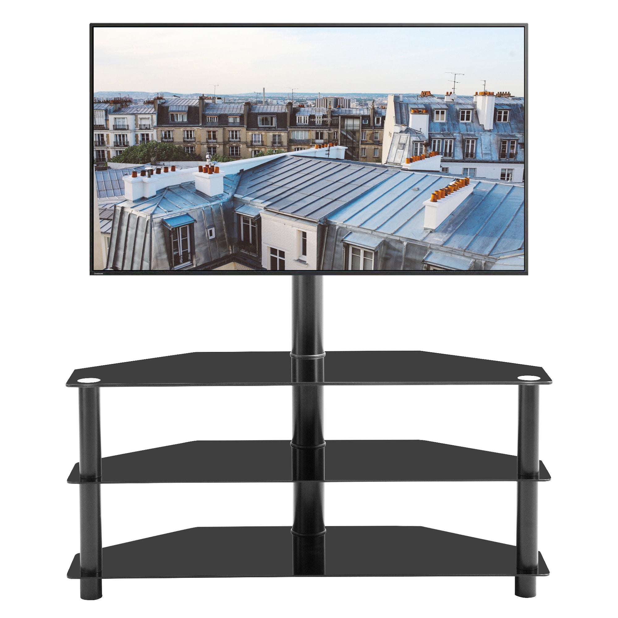 43.3" Multi-Function TV Stand Height Adjustable Bracket Swivel 3 Tier - Black - Best Buy Furniture
