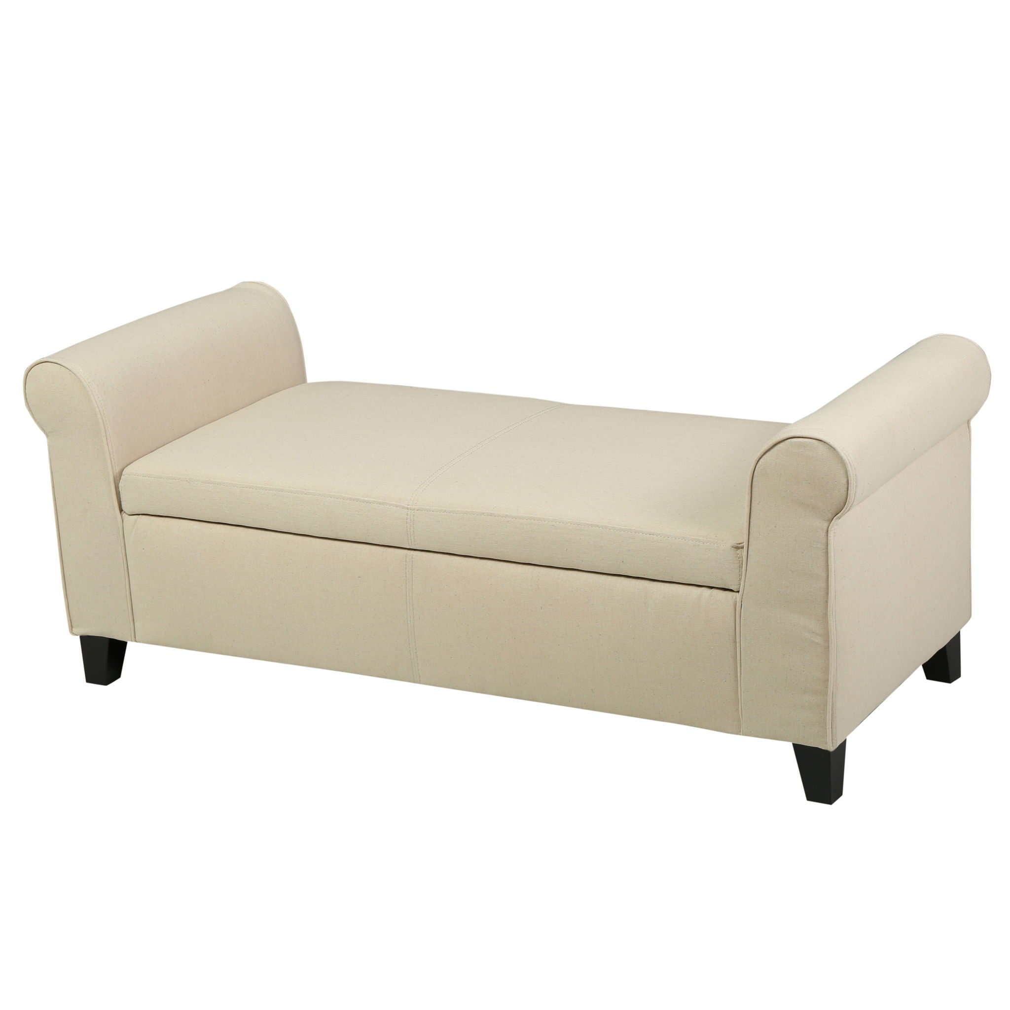 Glistening - Upholstered Storage Bench With Rolled Arms And Wood Legs - Beige - Best Buy Furniture