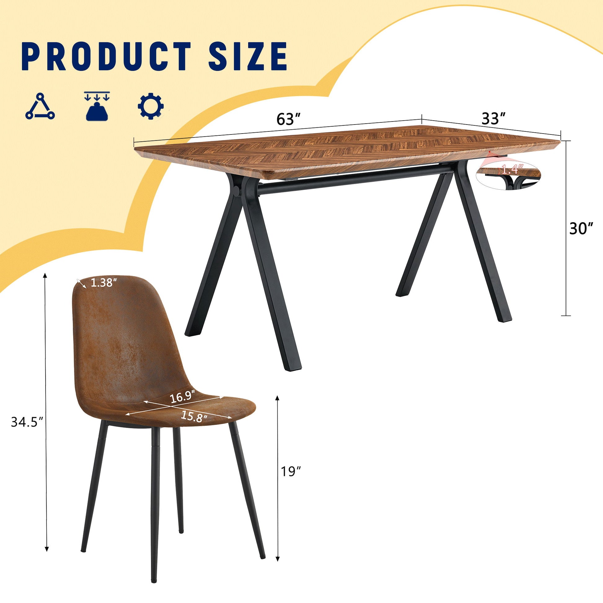 Suede Backrest Chairs With Metal Legs & Herringbone Dining Table Set - Best Buy Furniture