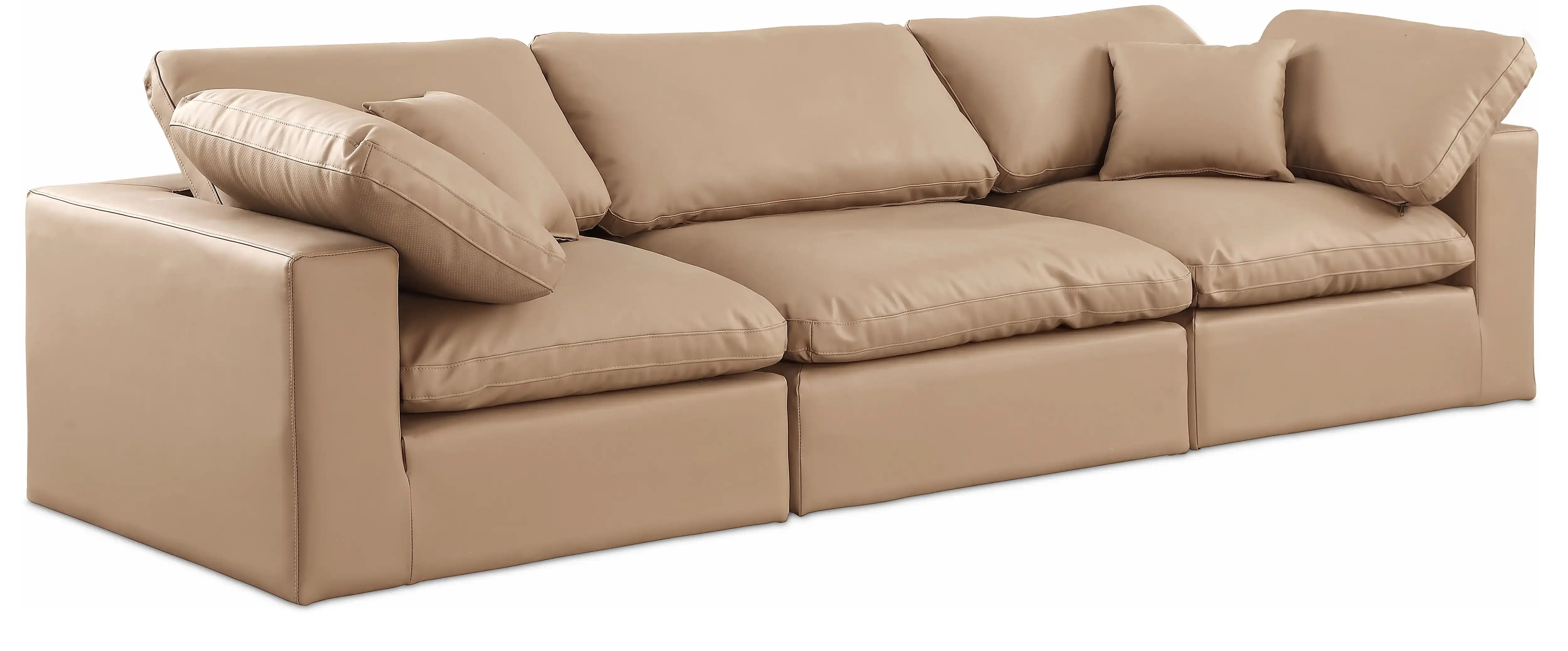 Comfy - Faux Leather Modular Sofa 3 Pieces - Tan - Best Buy Furniture