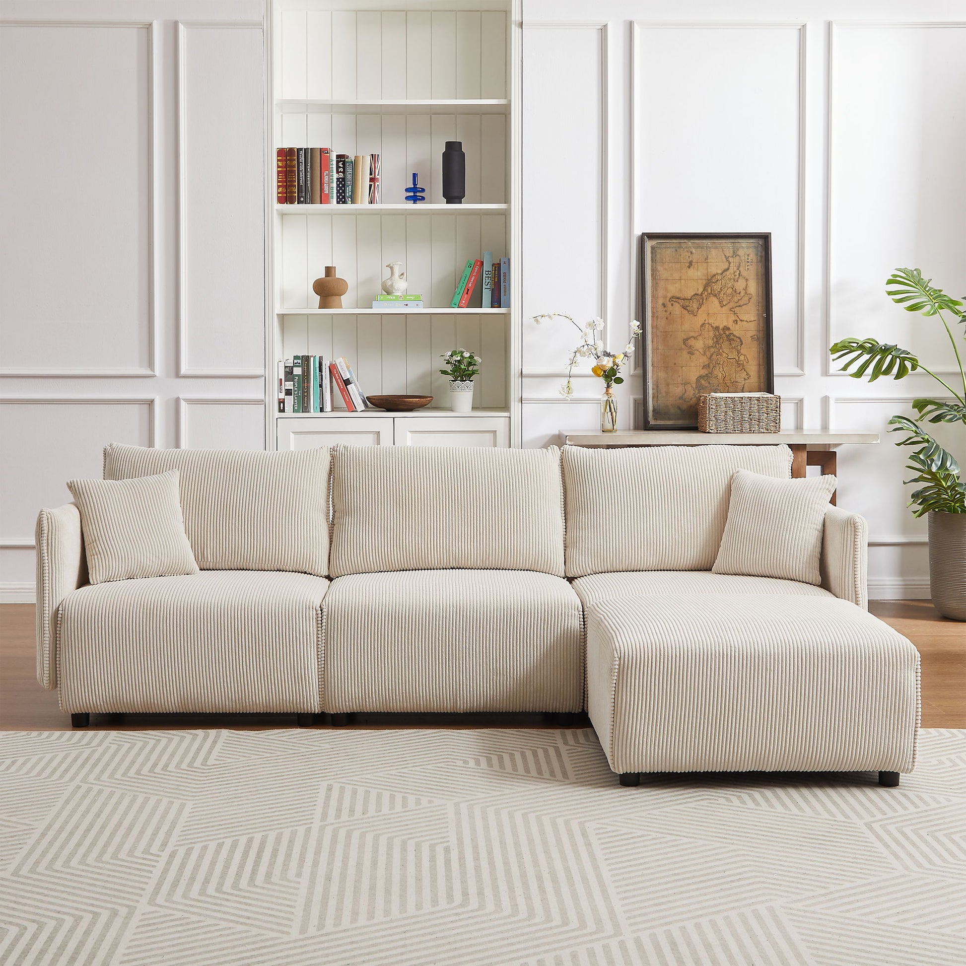 Modern Minimalist Corduroy Combination Sofa With 2 Comfort Cushions With USB & C Charging Ports - Best Buy Furniture