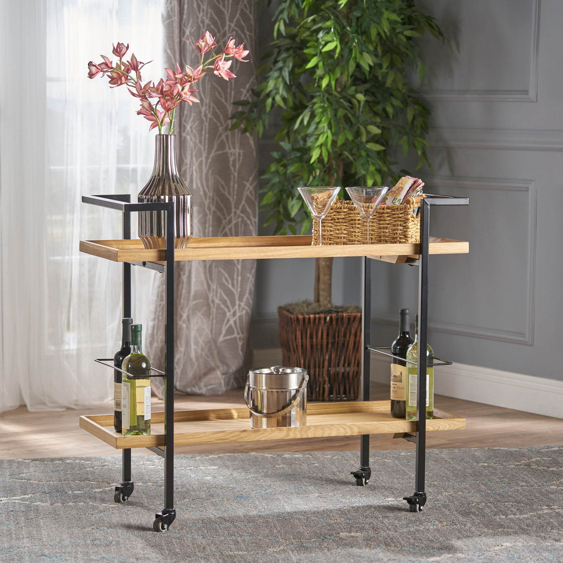 Modern Industrial Bar Cart With Shelving And Casters - Best Buy Furniture