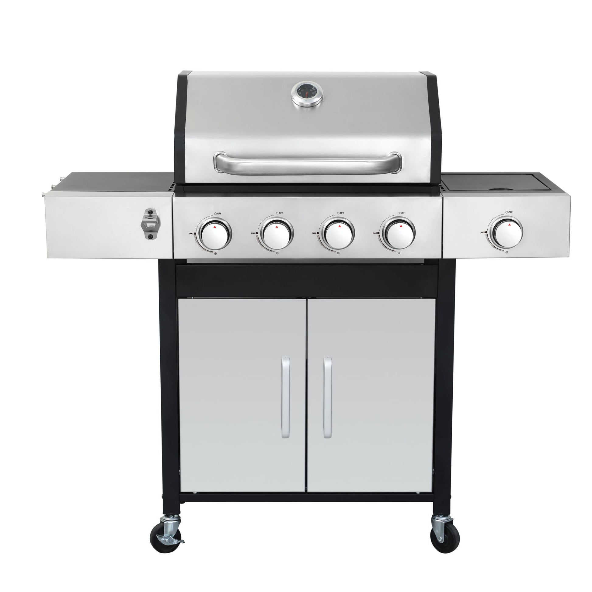 4 Burner Propane Gas Bbq Grill With Side Burner, 46790Btu Output With Enameed Cast Iron Cooking Grids For Outdoor Barbecue, Stainless Steel - Black / Silver - Best Buy Furniture