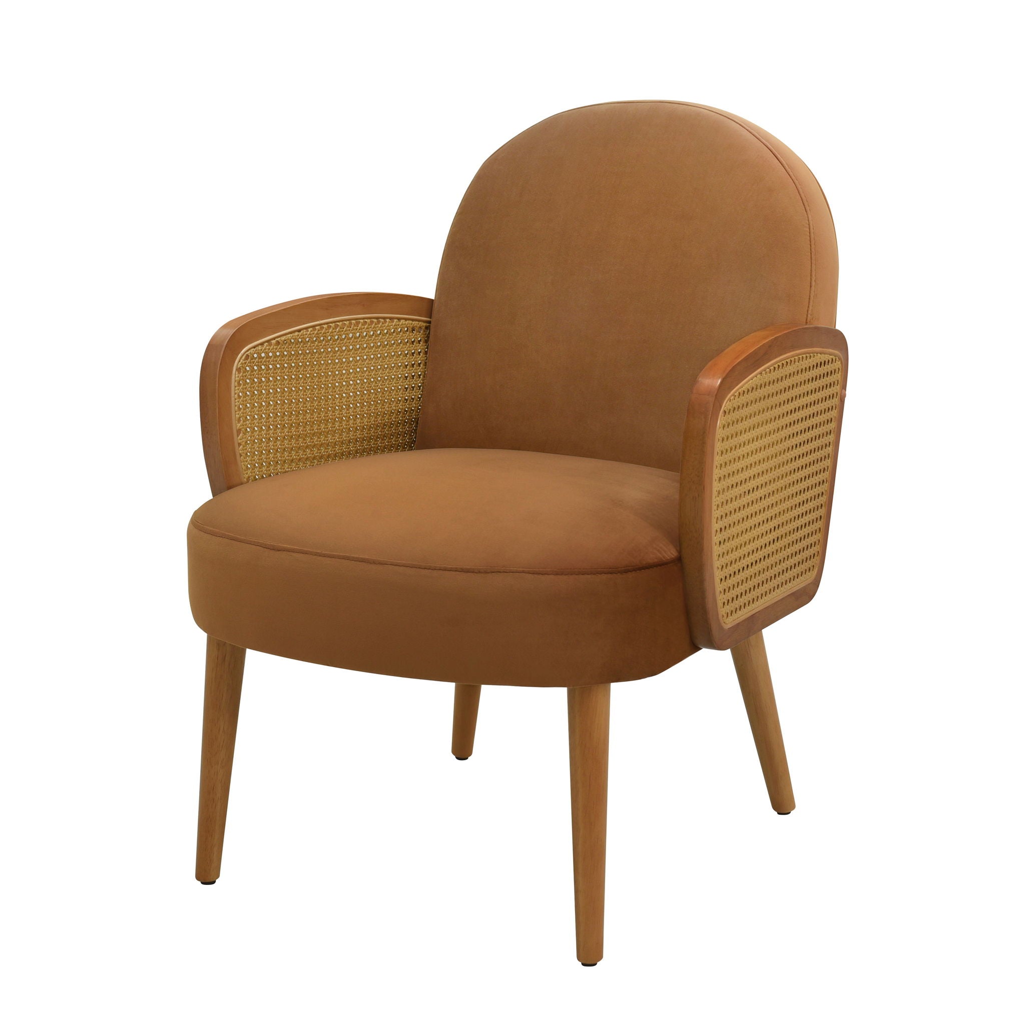 Accent Chair With Rattan Armrests And Wooden Legs Velvet For Living Room - Best Buy Furniture