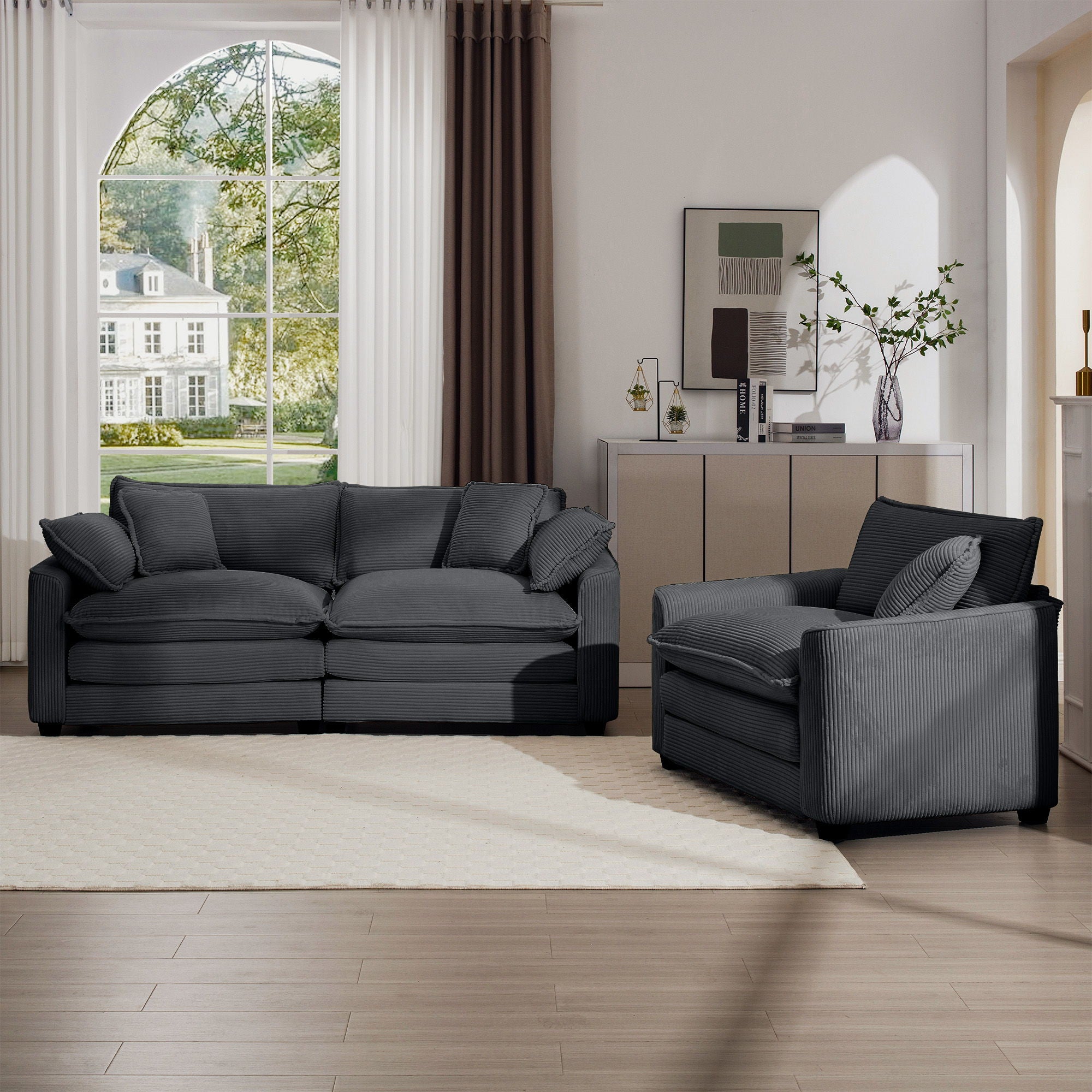 Elegant Corduroy Oversized Sectional Sofa Set With Deep Seats And Flexible Layout - Best Buy Furniture