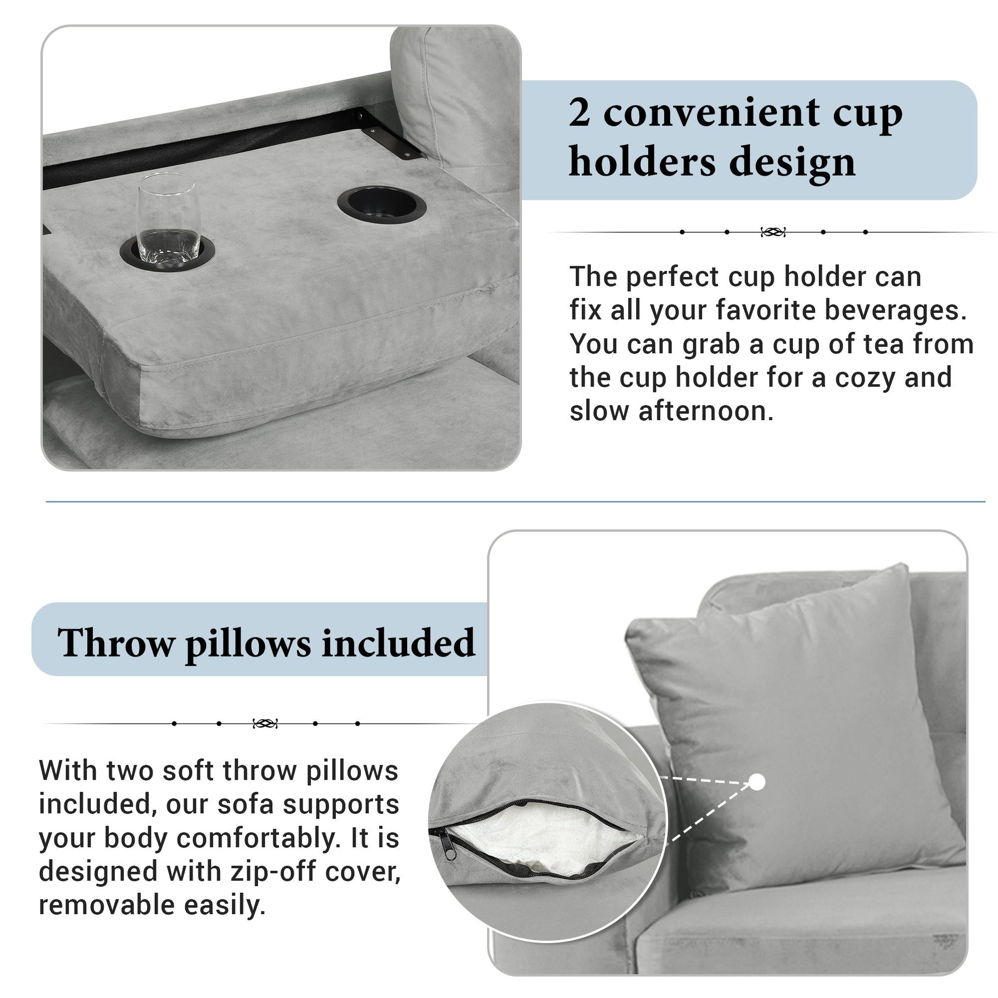 Modern Sectional Sofa With Storage Ottoman, L - Shape Couch With 2 Pillows And Cup Holders - Best Buy Furniture