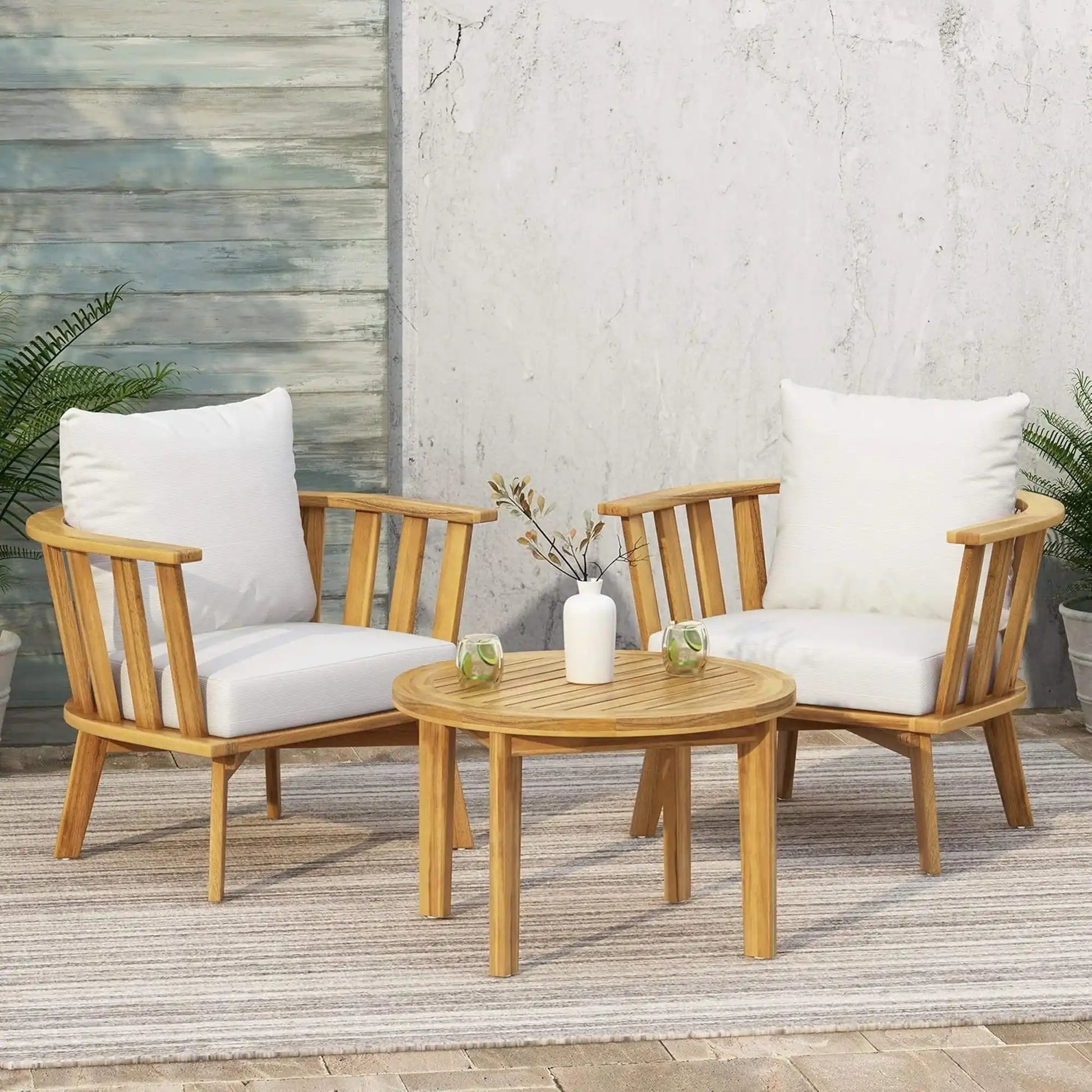 Patio Furniture Set, Outdoor Acacia Wood Patio Club Chair With Table - Best Buy Furniture