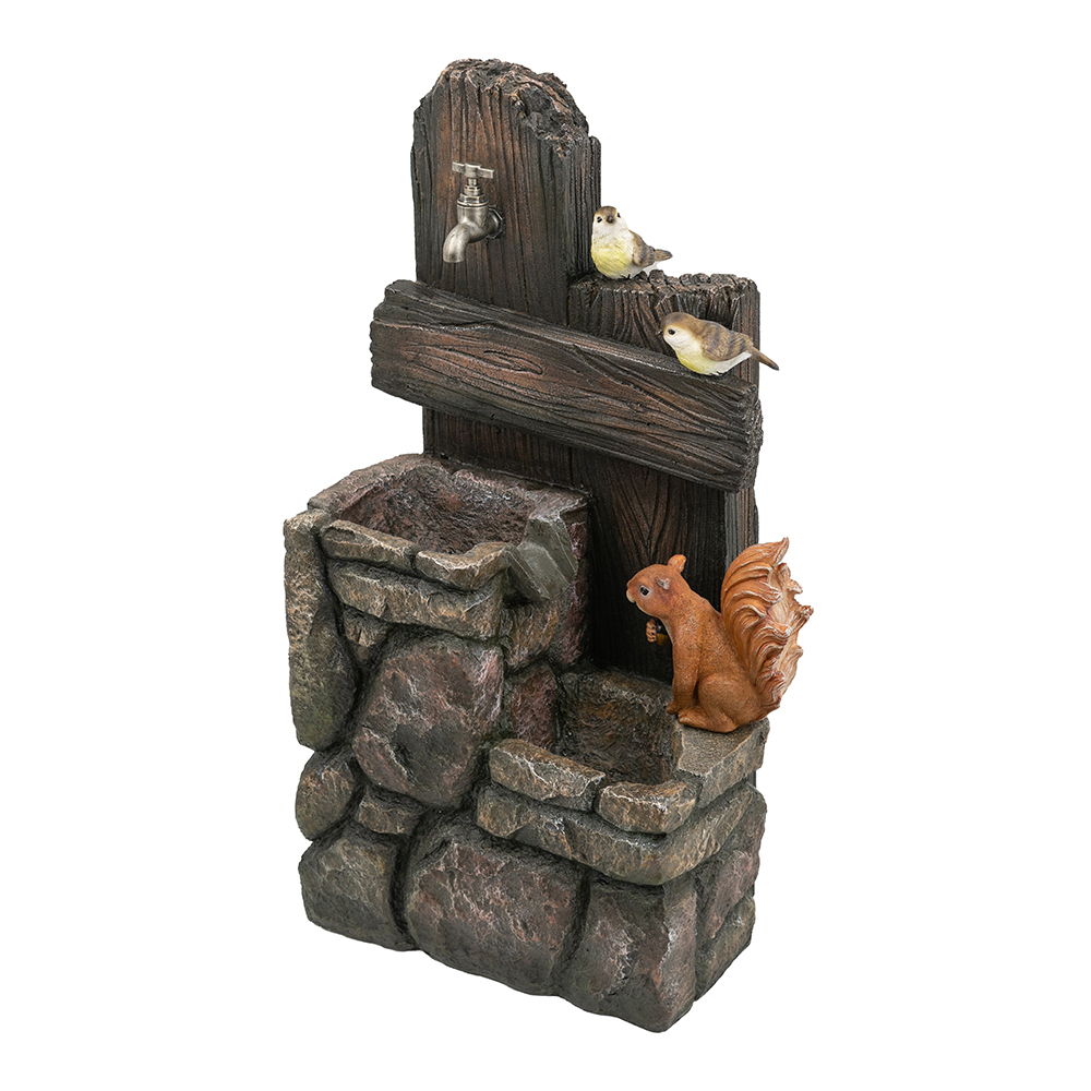 Decorative Two Tiered Water Fountain With Woodland Animal Design, Outdoor Fountain With Light And Pump - Multi - Best Buy Furniture