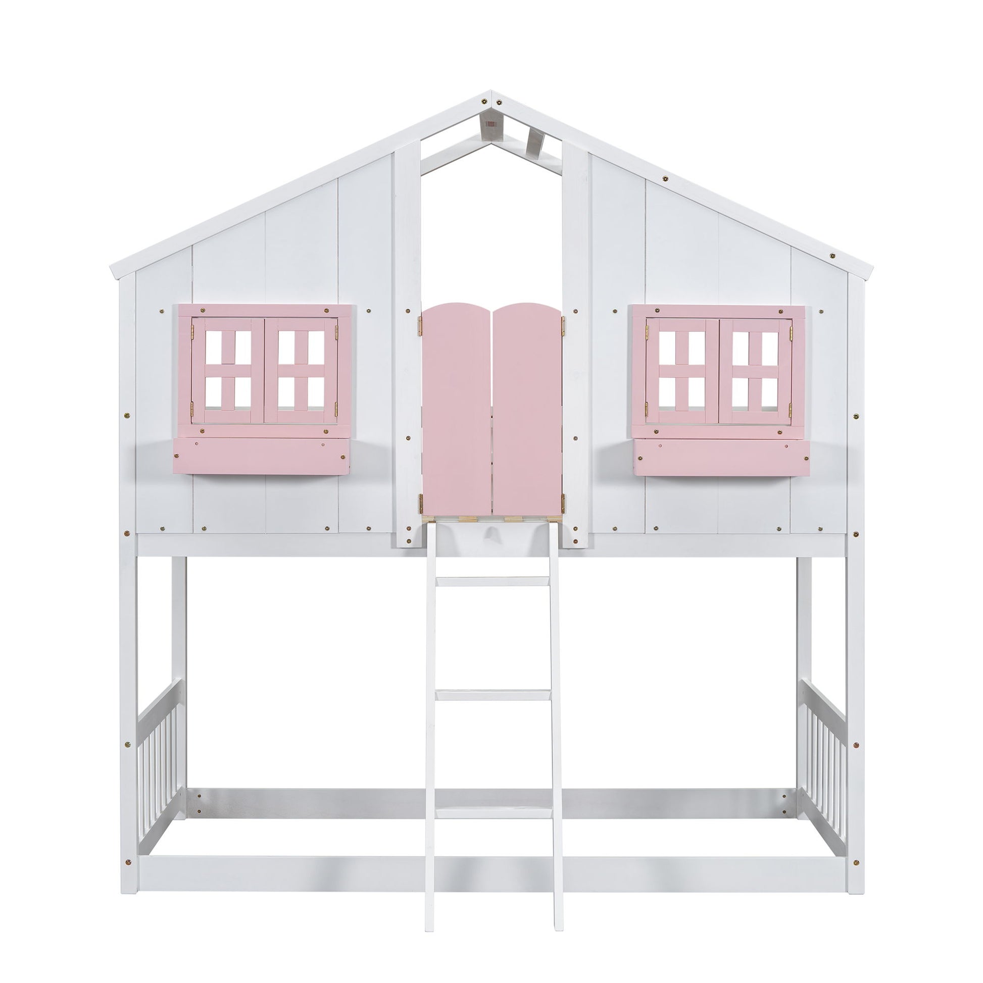 House Bunk Bed With Roof, Window, Window Box, Door, With Safety Guardrails And Ladder - Best Buy Furniture