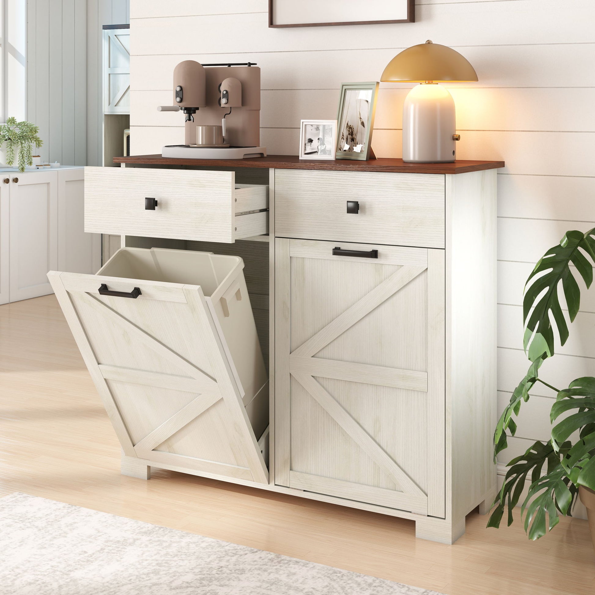 Double Tilt Out Trash Cabinet With Hideaway Drawer And Barn Door Style - Best Buy Furniture